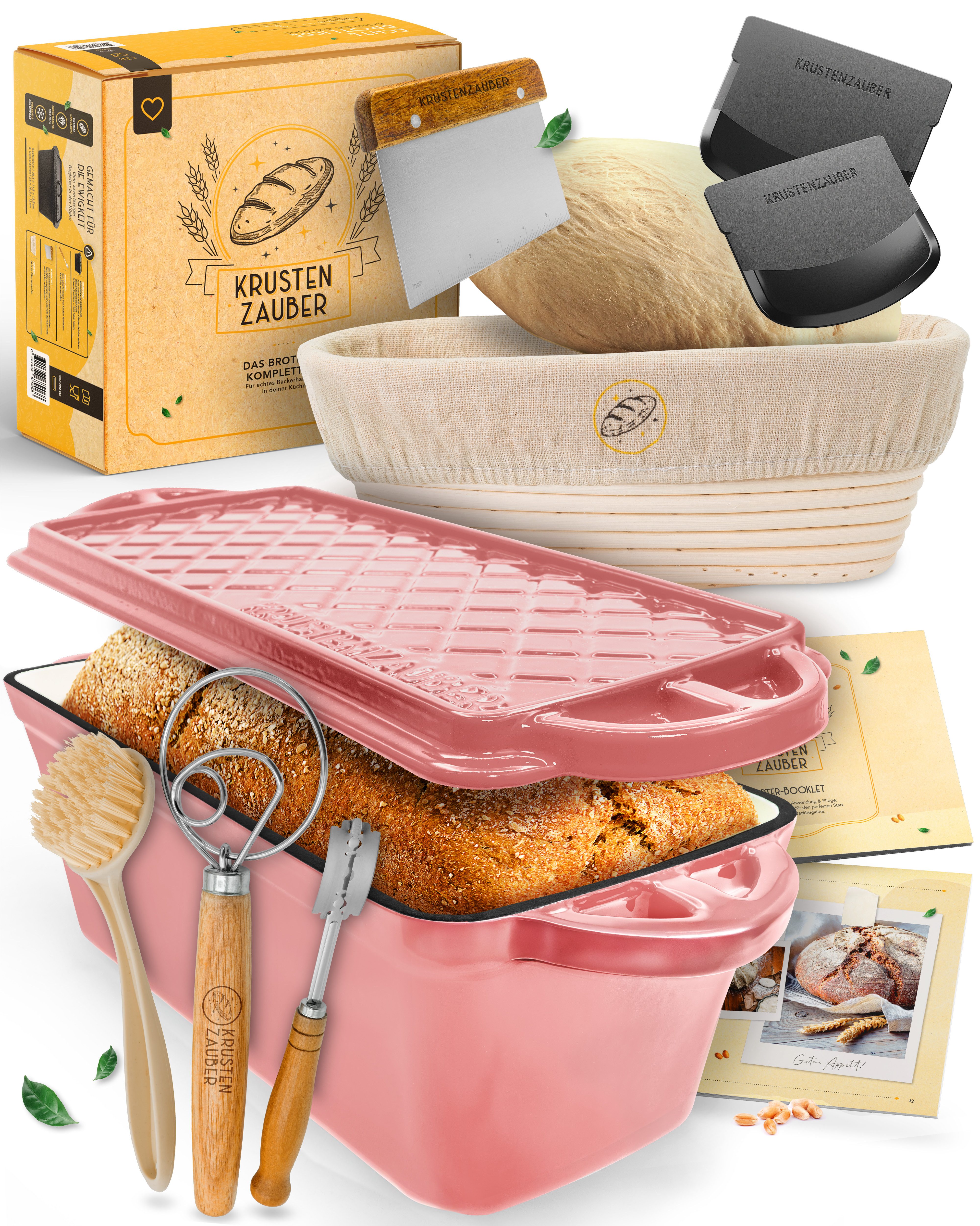 Krustenzauber Brotbackform Emaille Brotbackform 28cm mit Deckel im Komplettset, Kastenform Brot
