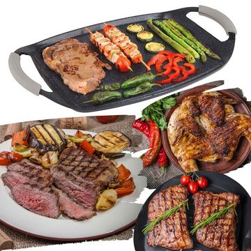 4BIG.fun Grillpfanne Grillplatte Plancha Bratplatte Antihaft Pfanne, Aluminium (Grillpfanne halb-gerippt und halb-glatt)