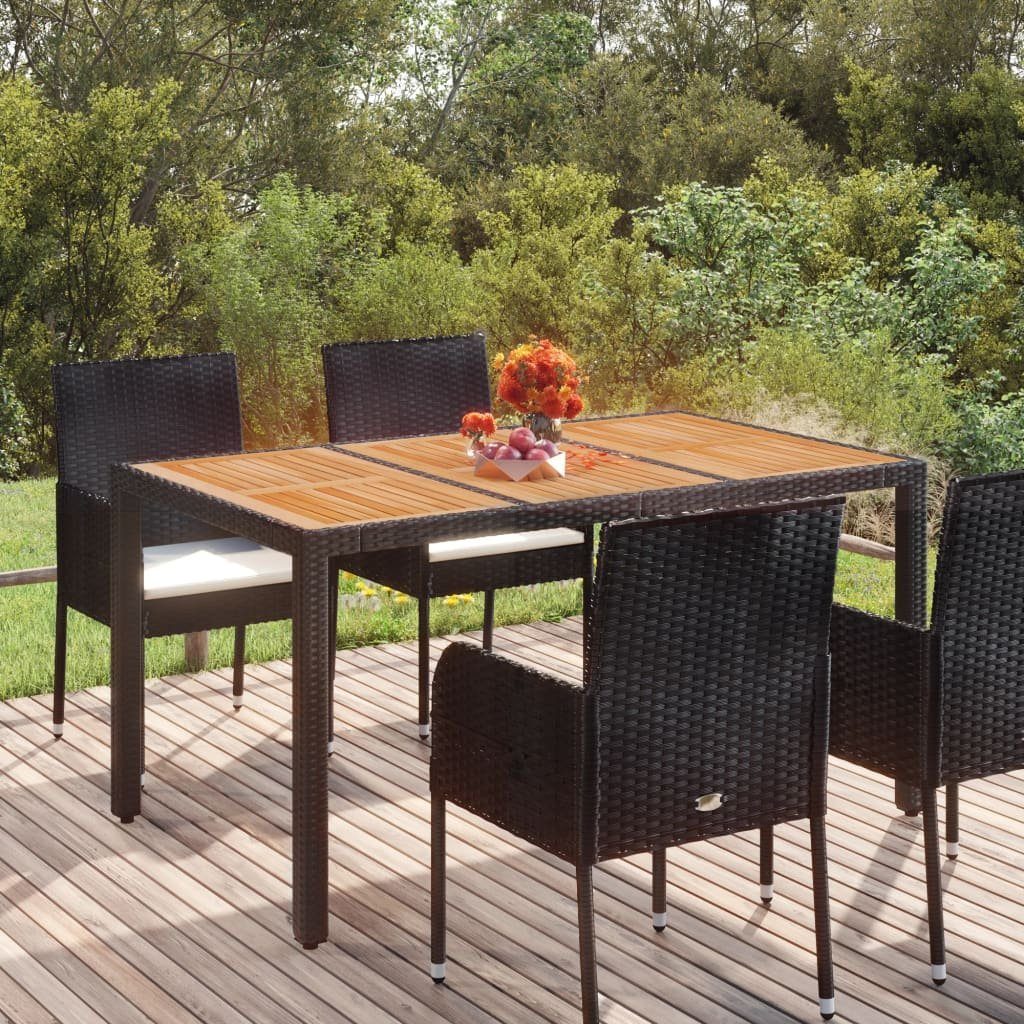vidaXL Gartentisch Gartentisch mit Holzplatte Schwarz 150x90x75 cm Poly Rattan (1-St)