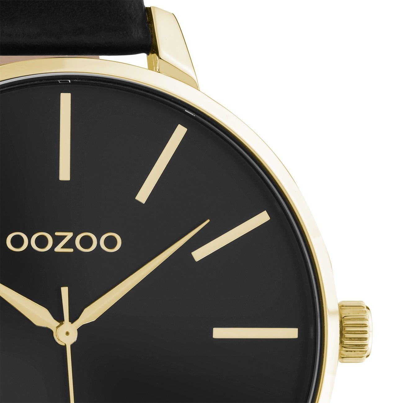OOZOO Quarzuhr Oozoo Damen Armbanduhr OOZOO Timepieces, (Analoguhr), Damenuhr rund, extra groß (ca. 48mm), Lederarmband schwarz, Fashion