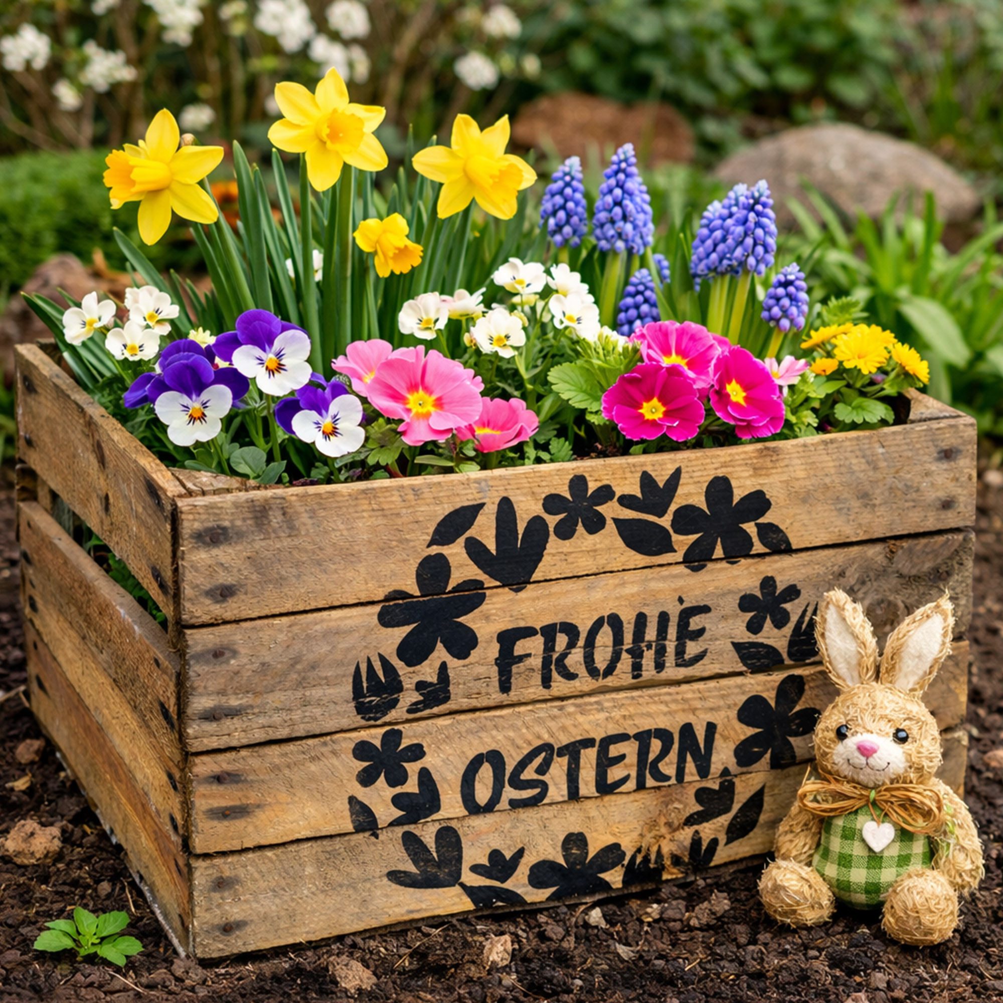 Kistenkolli Altes Land Allzweckkiste Holzkiste Ostermotiv Frohe Ostern 50x40x30 cm Gebraucht Natur