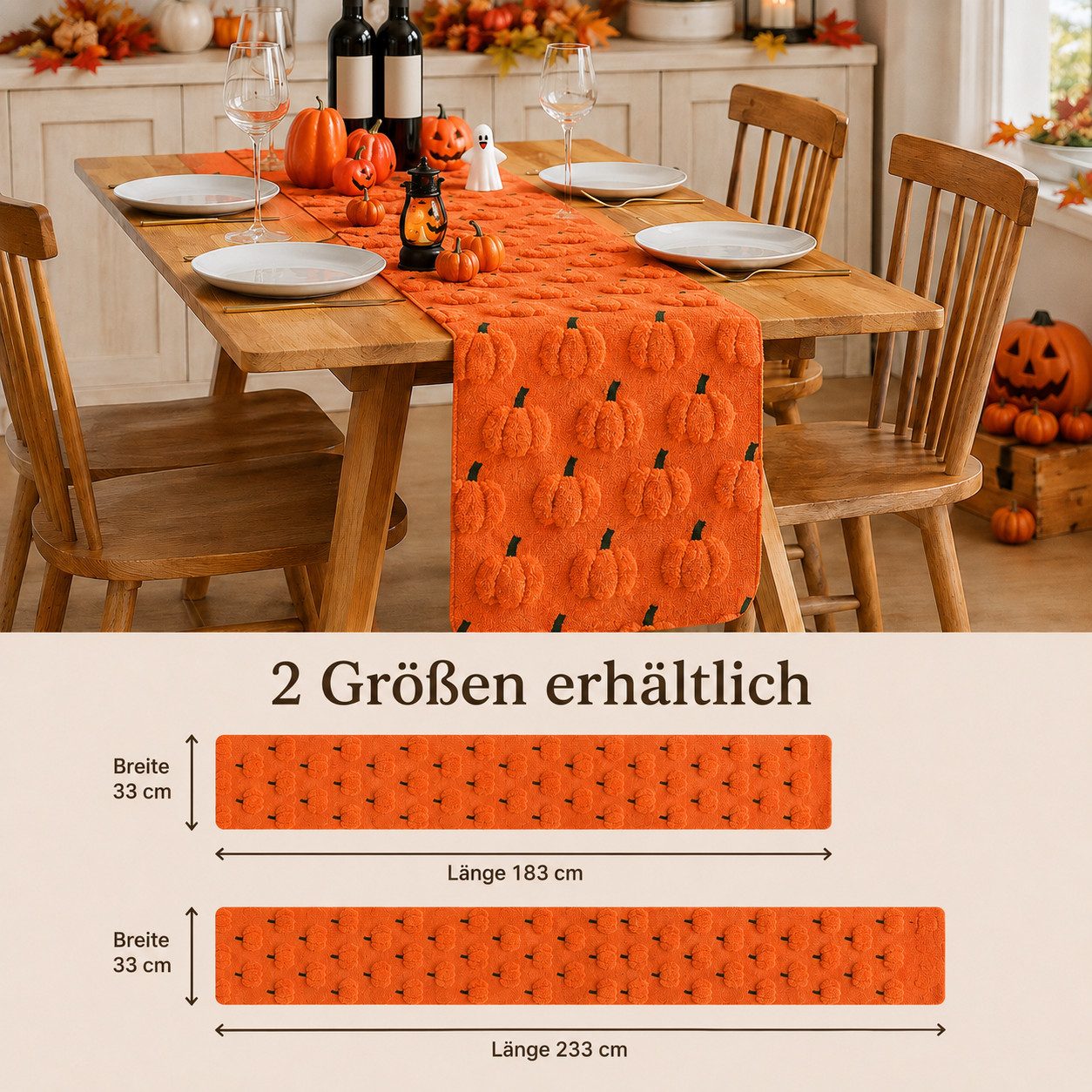 JASLIFE Tischläufer 3D Kürbis Herbstdeko (Einzelartikel, 1 Tischläufer), 3D-Kürbis-Motiv, flauschige Oberfläche, strukturierte Oberfläche – Bild 5 von 5