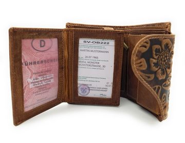 JOCKEY CLUB Geldbörse echt Leder Damen Portemonnaie mit RFID Schutz "Liane", Vollrindleder mit floraler Prägung cognac braun