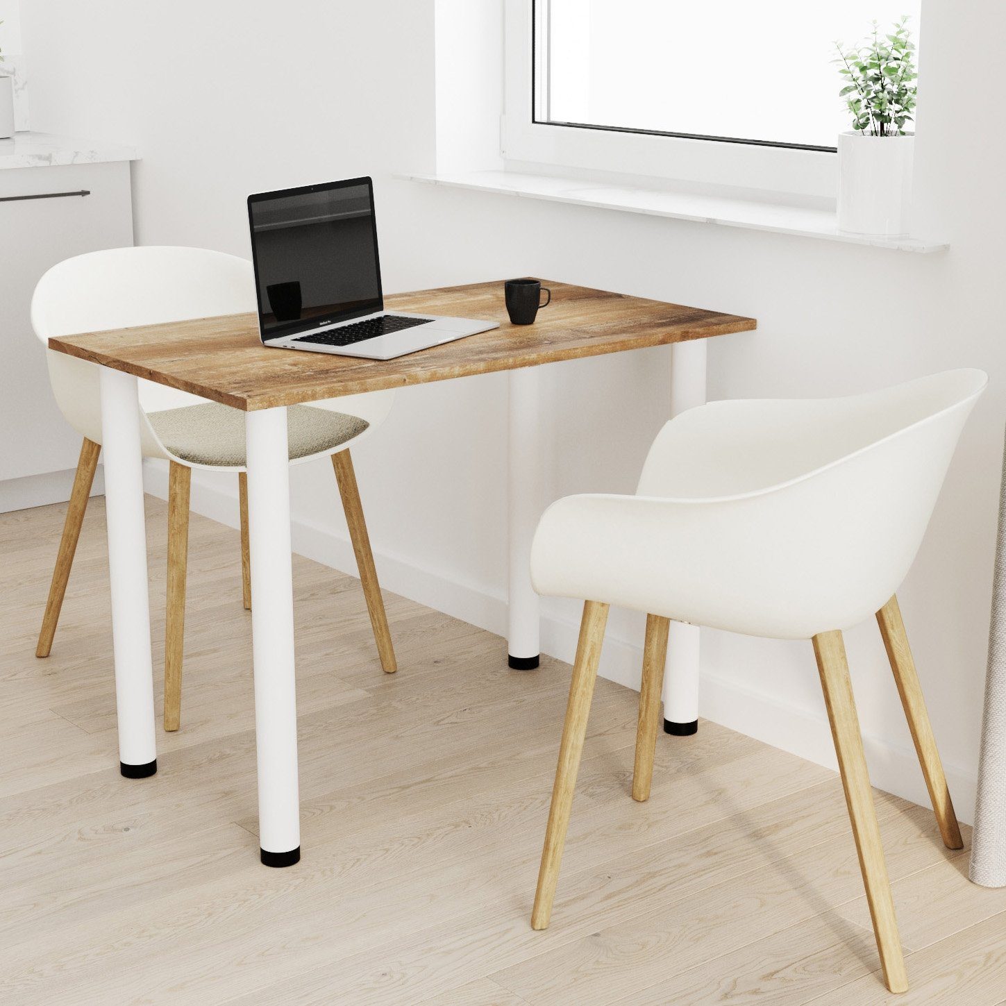AKKE Esstisch, Esszimmertisch mit weißen Beinen Küchentisch Bürotisch 2mm PVC Retro-Holz
