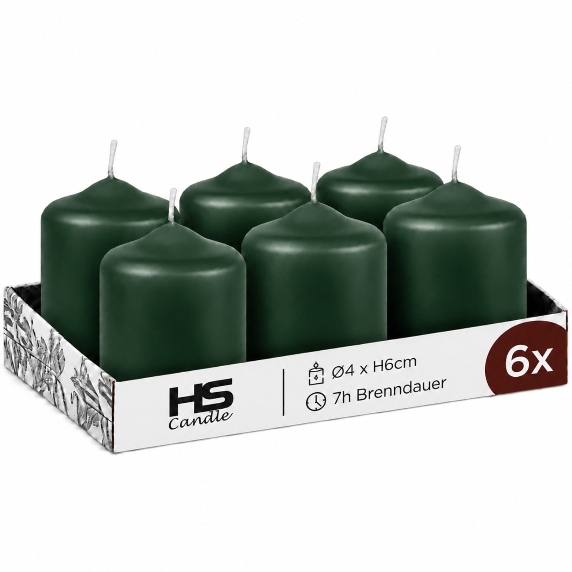 HS Candle Stumpenkerze Set kompakt und unparfümiert, Ø4cm x H6 cm (6-tlg., Dekolicht), bis zu 7h Brenndauer je Kerze, Wachsmischung, Made in EU