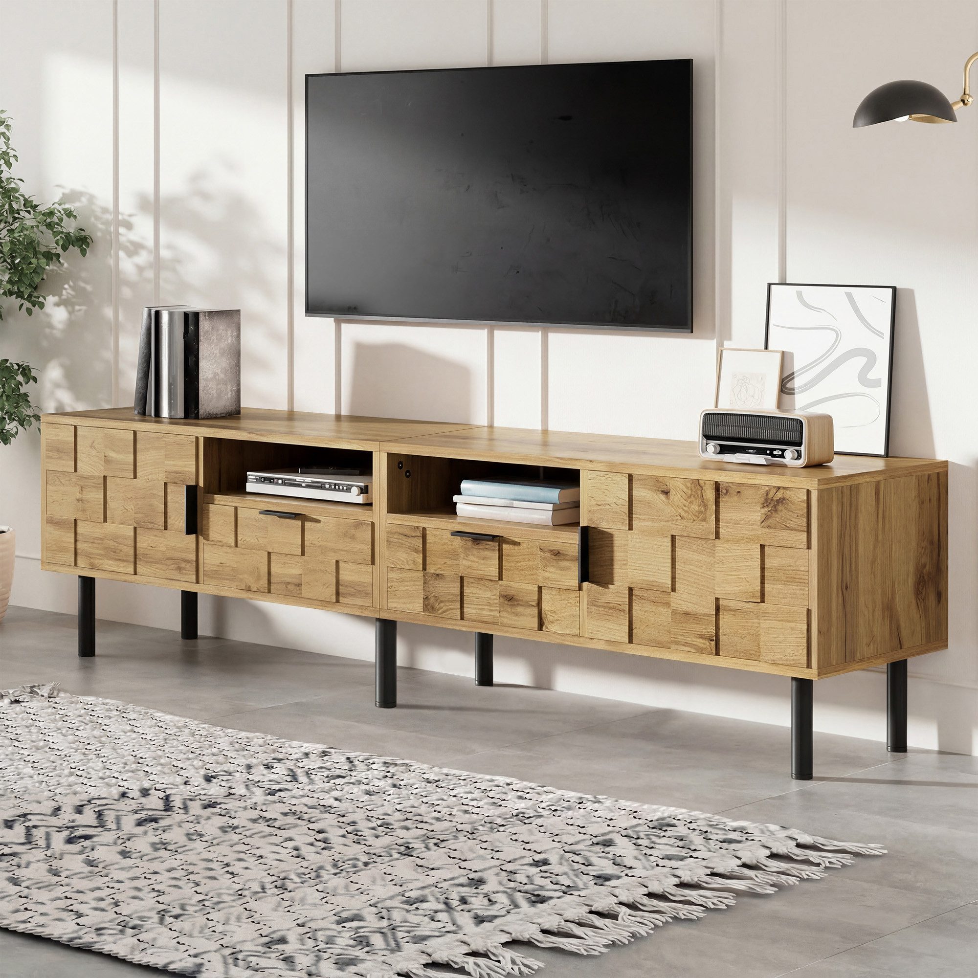 Fine Life Pro TV-Board Mosaik-TV-Schrank,TV-Lowboard, 2-türig mit 2 Schubladen