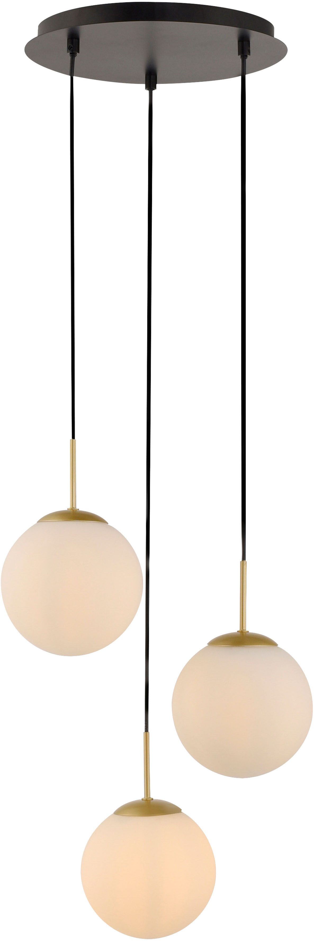 LeGer Home by Lena Gercke Pendelleuchte Elorea - Hängelampe mit großen Glaskugeln, Ein-/Ausschalter, ohne Leuchtmittel, opal matt weiß, schwarz gold, Pendelläge einstellbar, E14, Rondell