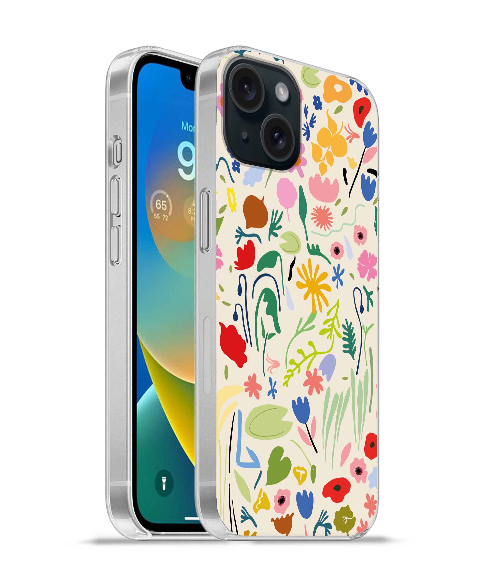 MuchoWow Handyhülle für Apple iPhone 15 Blumen - Muster - Pflanzen, Smartphone-Bumper, Print, Handy Schutzhülle Dünn