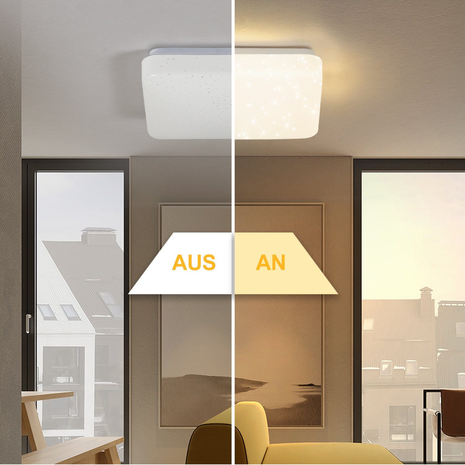 Nettlife Deckenleuchten Sternenhimmel Eckig 15W 21cm Deckenlampe 3000K, LED fest integriert, Warmweiß, Schlafzimmer Flur Küche Kinderzimmer Wohnzimmer – Bild 4 von 5