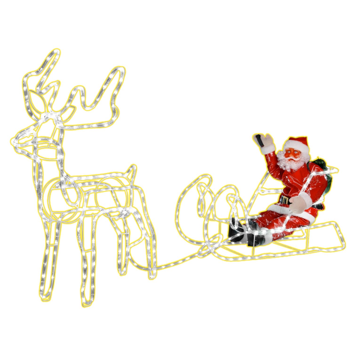 DEKO VERTRIEB BAYERN Weihnachtsfigur XXXL LED MAGIC SET Rentier+Schlitten+Weihnachtsmann 210 cm lang Elch