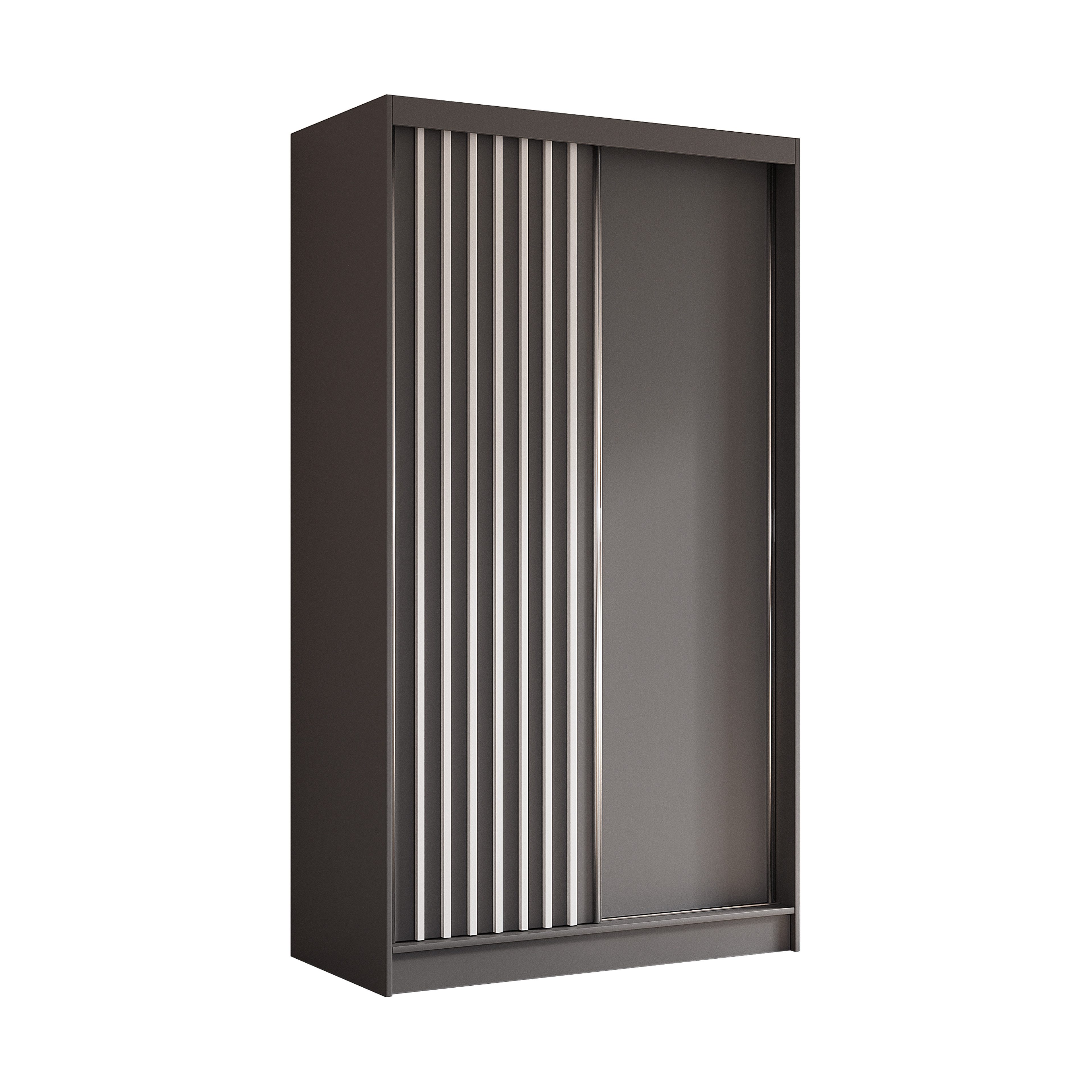 Masseno Schwebetürenschrank LAMELLO 120 cm Kleiderschrank 2 Türen Schlafzimmerschrank Grau