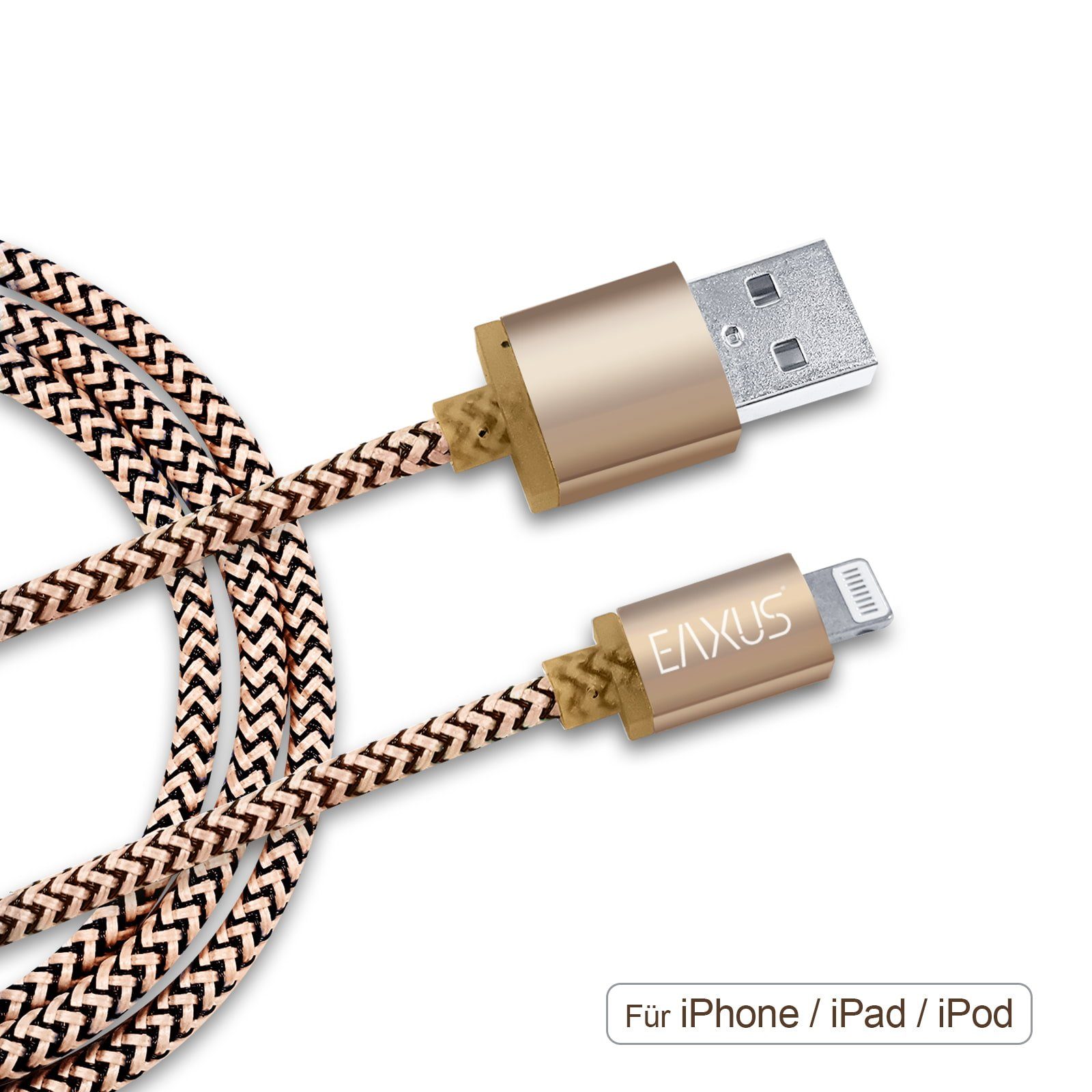 EAXUS USB 3-poliges Ladekabel mit Anti-Bruch - Gold/Silber 1m/3m USB-Kabel, 8-Pin, Standard-USB, (300 cm), für iPhone, iPad, iPad Air, iPad Mini, iPod