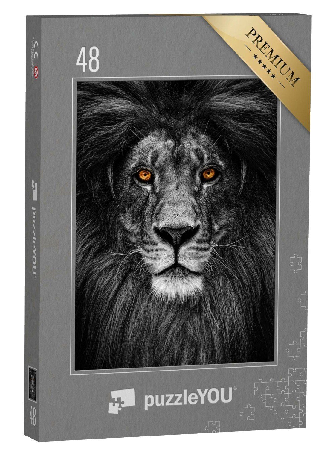 puzzleYOU Puzzle Porträt eines Löwen mit feurigem Blick, 48 Puzzleteile,  puzzleYOU-Kollektionen Löwen, Raubtiere, Tiere in Savanne & Wüste