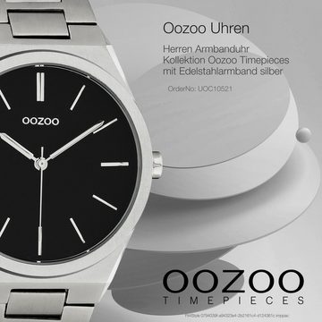 OOZOO Quarzuhr Oozoo Unisex Armbanduhr silber Analog, Herren, Damenuhr rund, groß (ca. 40mm) Edelstahlarmband, Fashion-Style