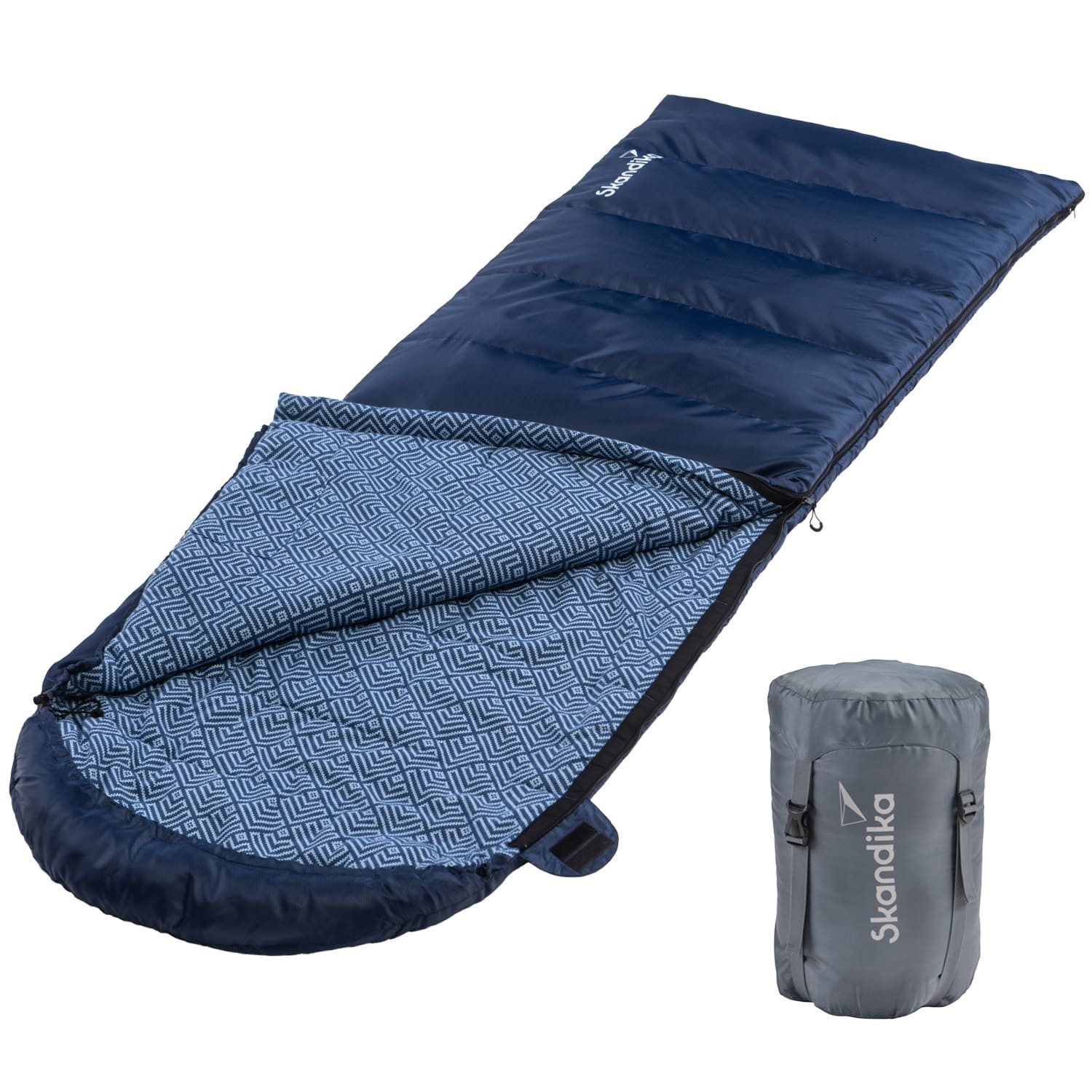 Skandika Deckenschlafsack Baumwollflanell, Deckenschlafsack, Koppelbar, Kopfteil mit Kordel, 3 Jahreszeiten, bis -20°C, Packsack mit Kompressionsbändern, 220x80cm