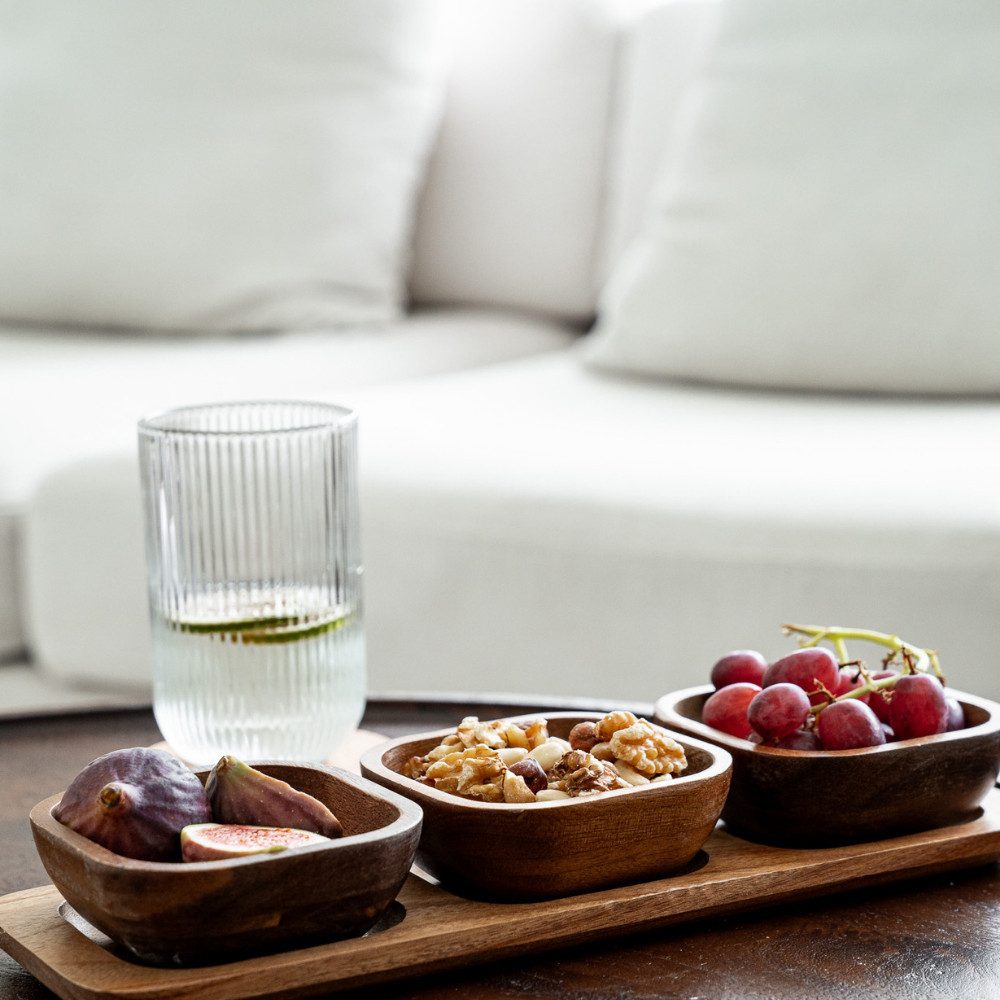 Zoha Servierschale Stripe Schüssel - Handgefertigte Akazienholz Schale für Dips, Snacks, (4-tlg), Handgefertigtes Akazienholz