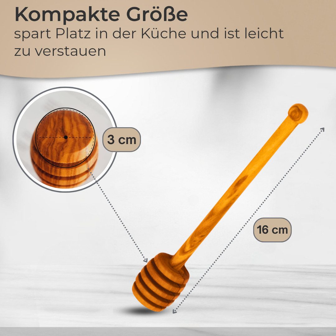 Topanbieter999 Servierlöffel Honiglöffel Olivenholz 16 cm, Hergestellt in der EU, Geschmackneutral & hygienisch, Tropffreies Portionieren von Honig