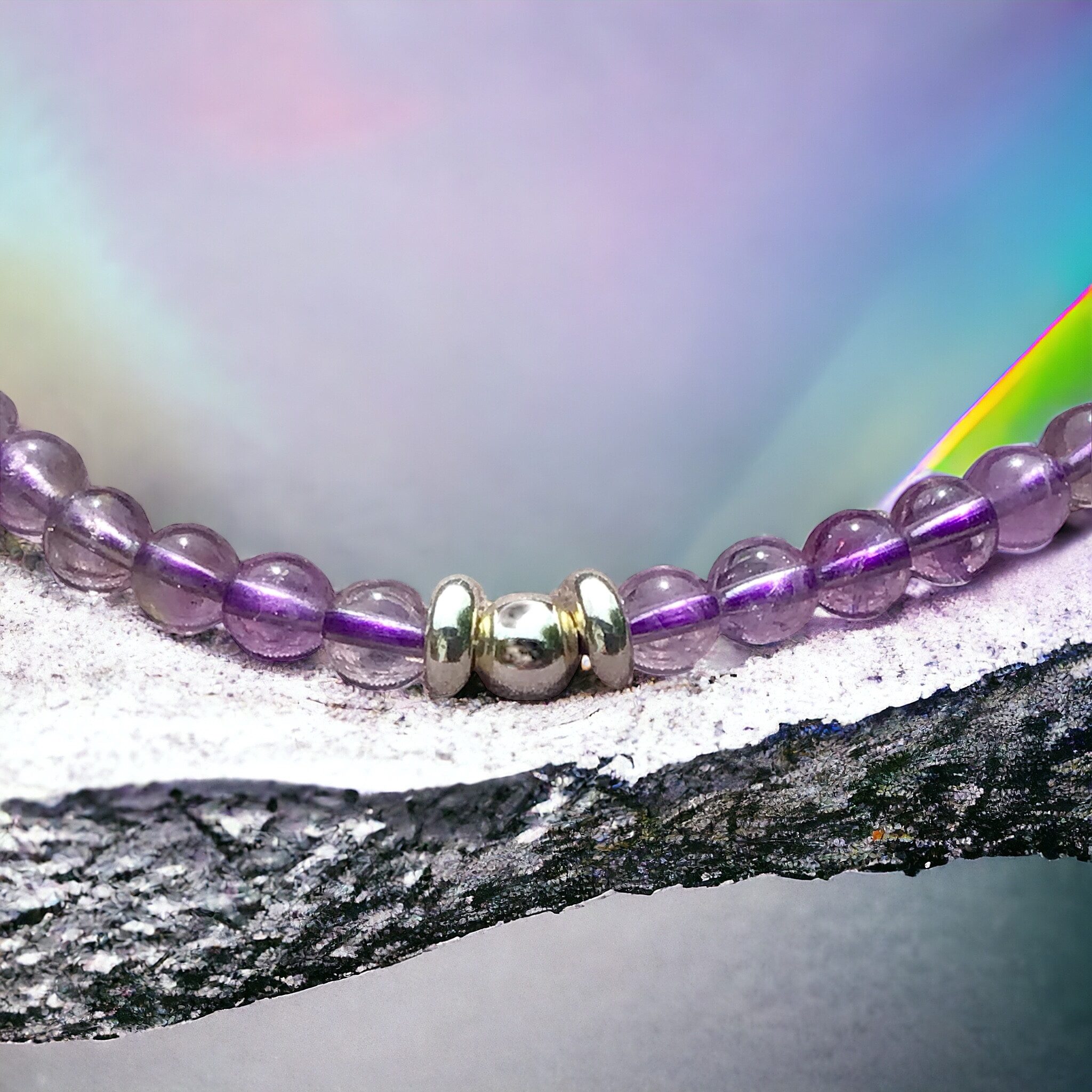Steinfixx® Perlenarmband Elegantes Perlenarmband Amethyst mit 925 Silberperle (entzückendes, versilbertes Edelstahlherzchen, 1-tlg., AAA-Qualität), incl. Geschenkbox und Edelsteinkarte