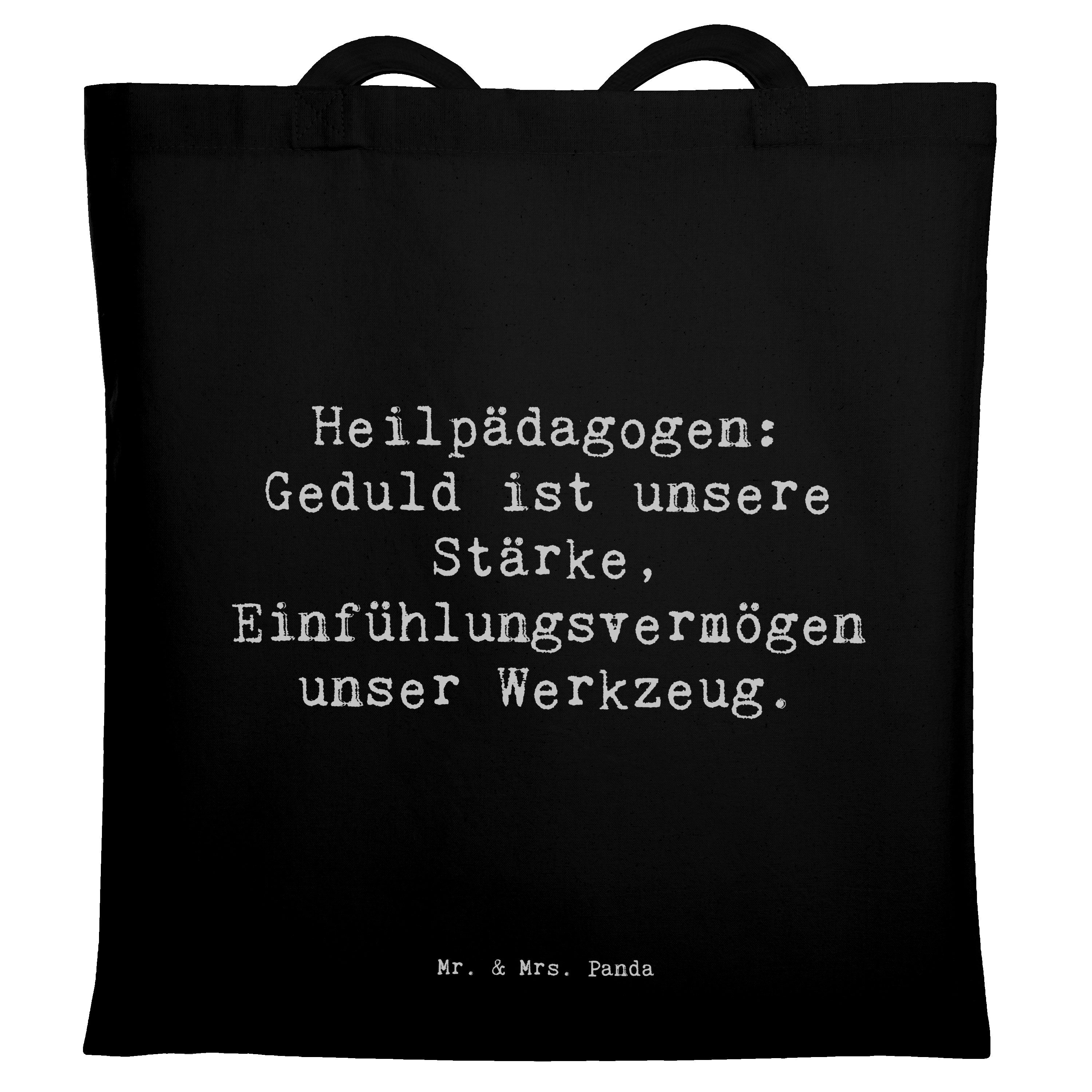Mr. & Mrs. Panda Tragetasche Spruch Heilpädagogin Geduld - Schwarz - Geschenk, Mitgefühl, Beruf, B (1-tlg), Cross Stitching Griffe