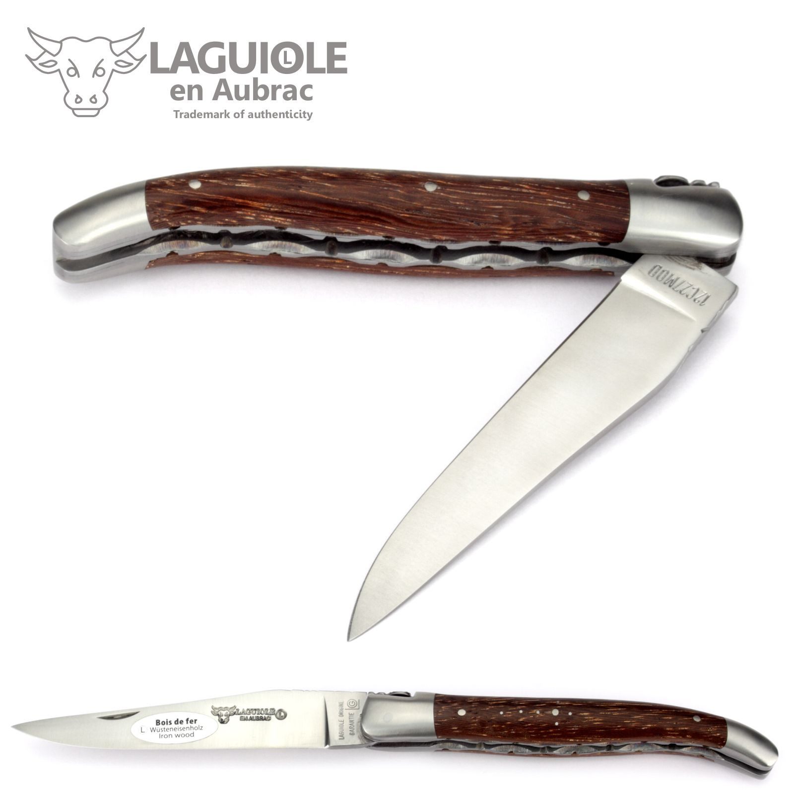 Laguiole en Aubrac Taschenmesser L0712ZOI/FSB1, Griff 12cm Wüsteneisenholz - Doppelplatine - Klinge Backen Stahl matt