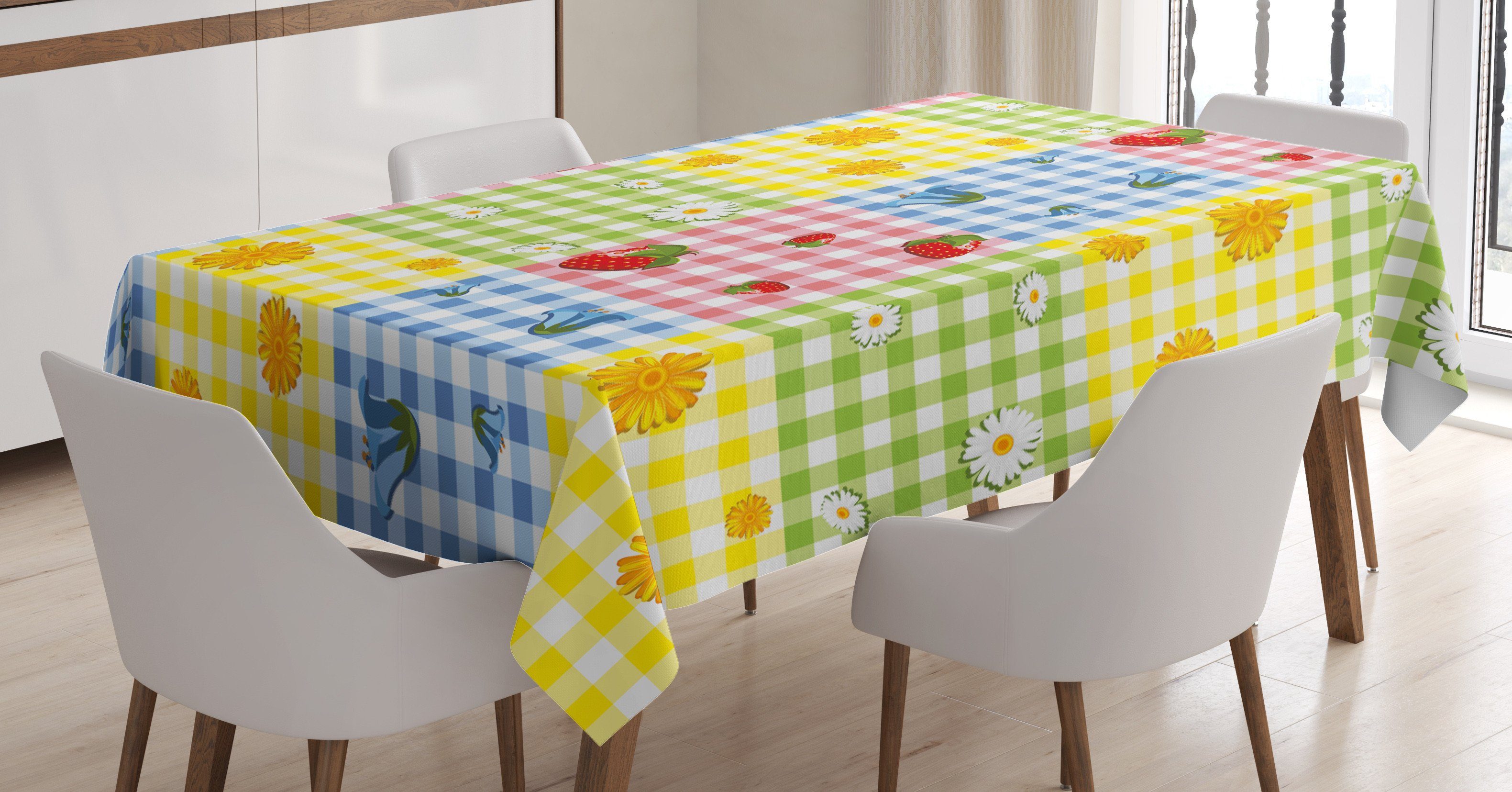Abakuhaus Tischdecke Farbfest Waschbar Für den Außen Bereich geeignet Klare Farben, Bunt Beeren Blumen Picknick