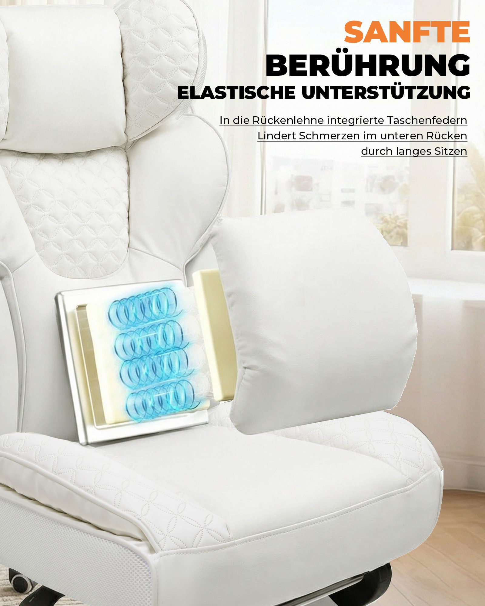 COMHOMA Gaming-Stuhl Ergonomischer Bürostuhl 180 kg, mit Lendenstütze & Fußstütze, 150° verstellbare Rückenlehne, hoher Chefsessel