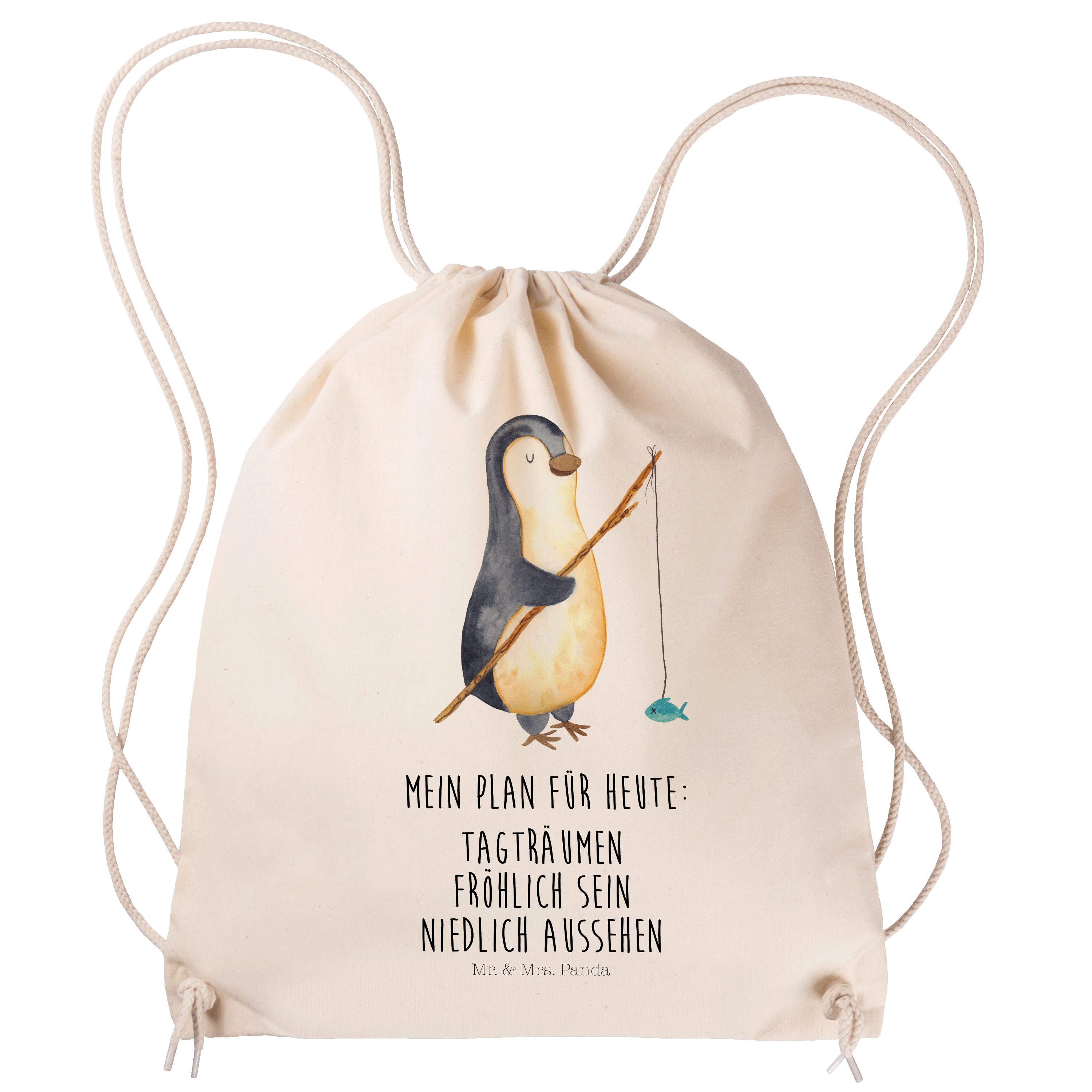 Mr. & Mrs. Panda Sporttasche Pinguin Angler - Transparent - Geschenk, Angel, Stoffbeutel, Urlaub, (1-tlg)