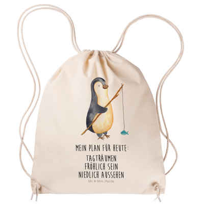 Mr. & Mrs. Panda Sporttasche Pinguin Angler - Transparent - Geschenk, Angel, Stoffbeutel, Urlaub, (1-tlg), Weiche Kordel