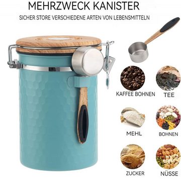 Lubgitsr Kaffeedose Kaffeedose Bohnen, Kaffeedose Luftdicht Edelstahl 1,8L, Blau, (1-tlg)