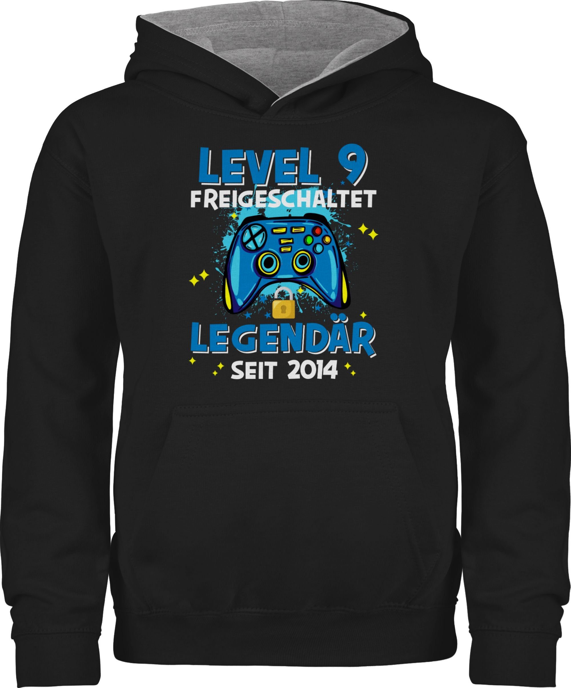 Hoodie Legendär Level Geburtstag 2014 9 Shirtracer 9. seit freigeschaltet Schwarz/Grau 1 meliert