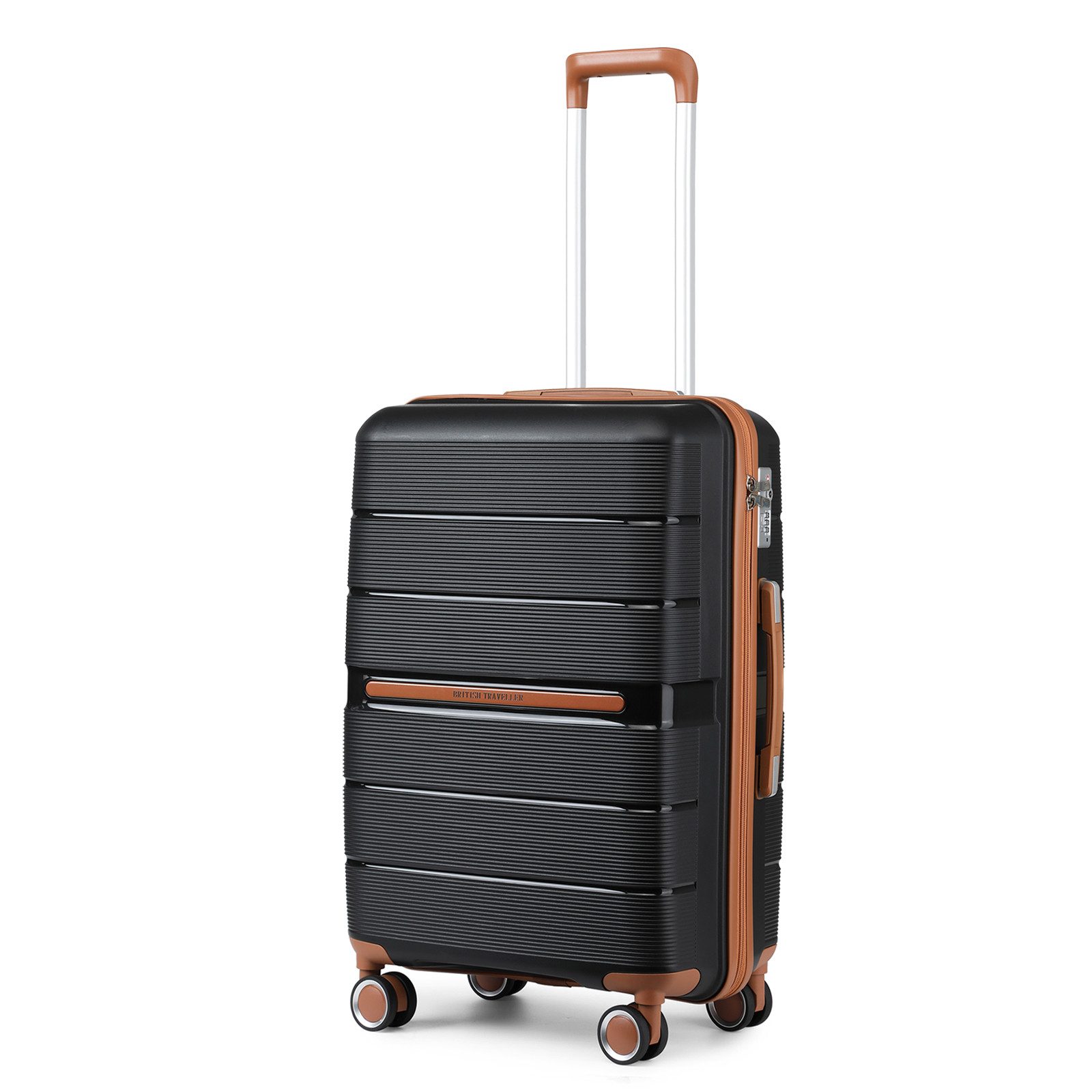 British Traveller Handgepäck-Trolley Reisekoffer Hartschalenkoffer aus 100% PP 8 Spinnerräder, TSA-Schloss