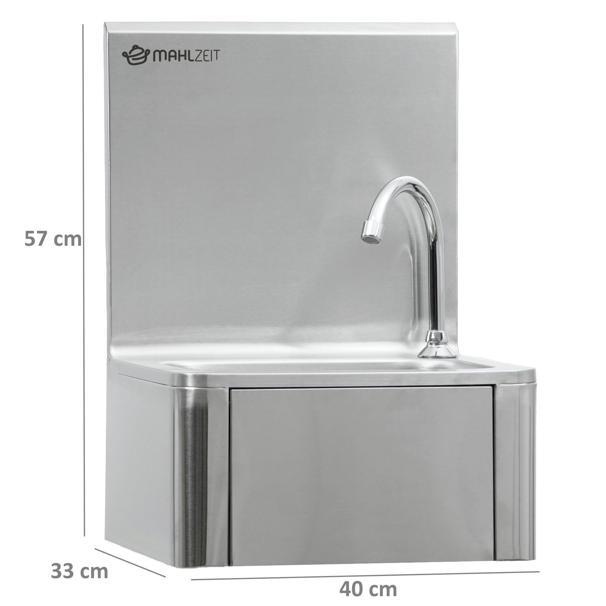 Mahlzeit Edelstahlspüle Edelstahl Handwaschbecken mit Kniebetätigung und Seifenspender, rechteckig, 40.00/33.00 cm