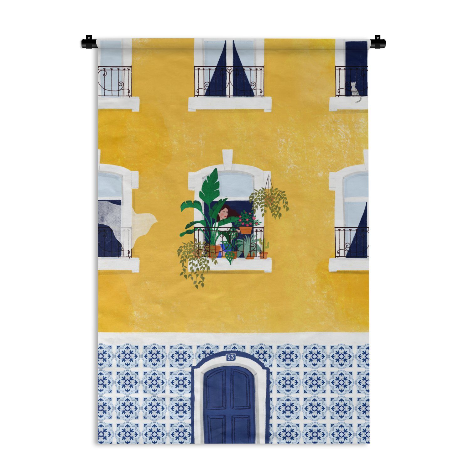 MuchoWow Wanddekoobjekt Wohnung - Architektur - Gelb - Pflanzen, Wanddeko für Wohnzimmer, Schlafzimmer, Kleid, Wandbehang, Kinderzimmer | Wandobjekte