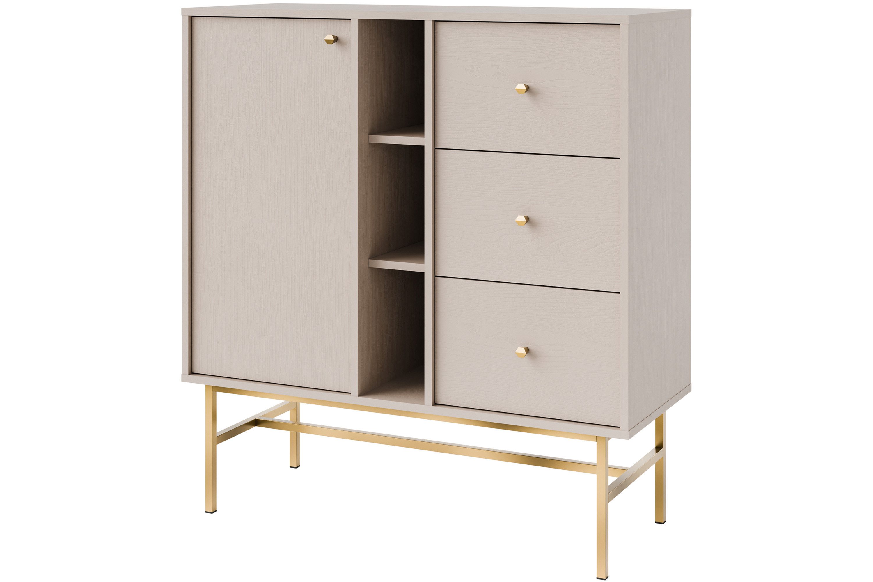 KONSIMO® Kombikommode FLOREN Türkommode, Sideboard, hergestellt in der EU, ABS-verstärkte Kanten, Elegant, mit Goldelementen, Holzstruktur