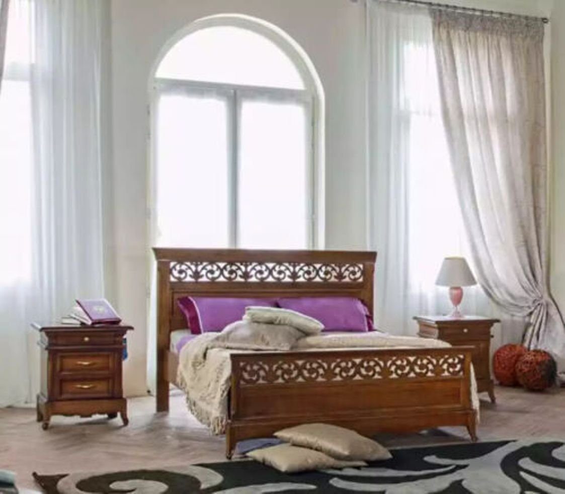 JVmoebel Schlafzimmer-Set Braun Bett 2x Nachttische 3 tlg. Schlafzimmer Set Design Modern, (3-St., Bett + 2x Nachttische), Made in Italy