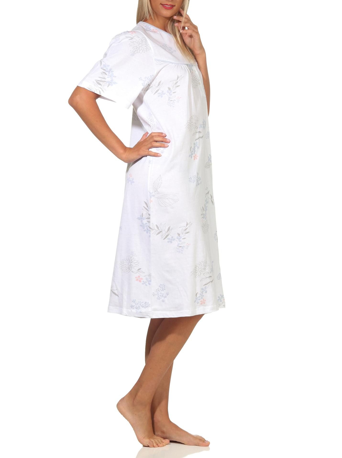 Normann Nachthemd Damen Nachthemd kurzarm klassische Design mit Knopfleiste am Hals