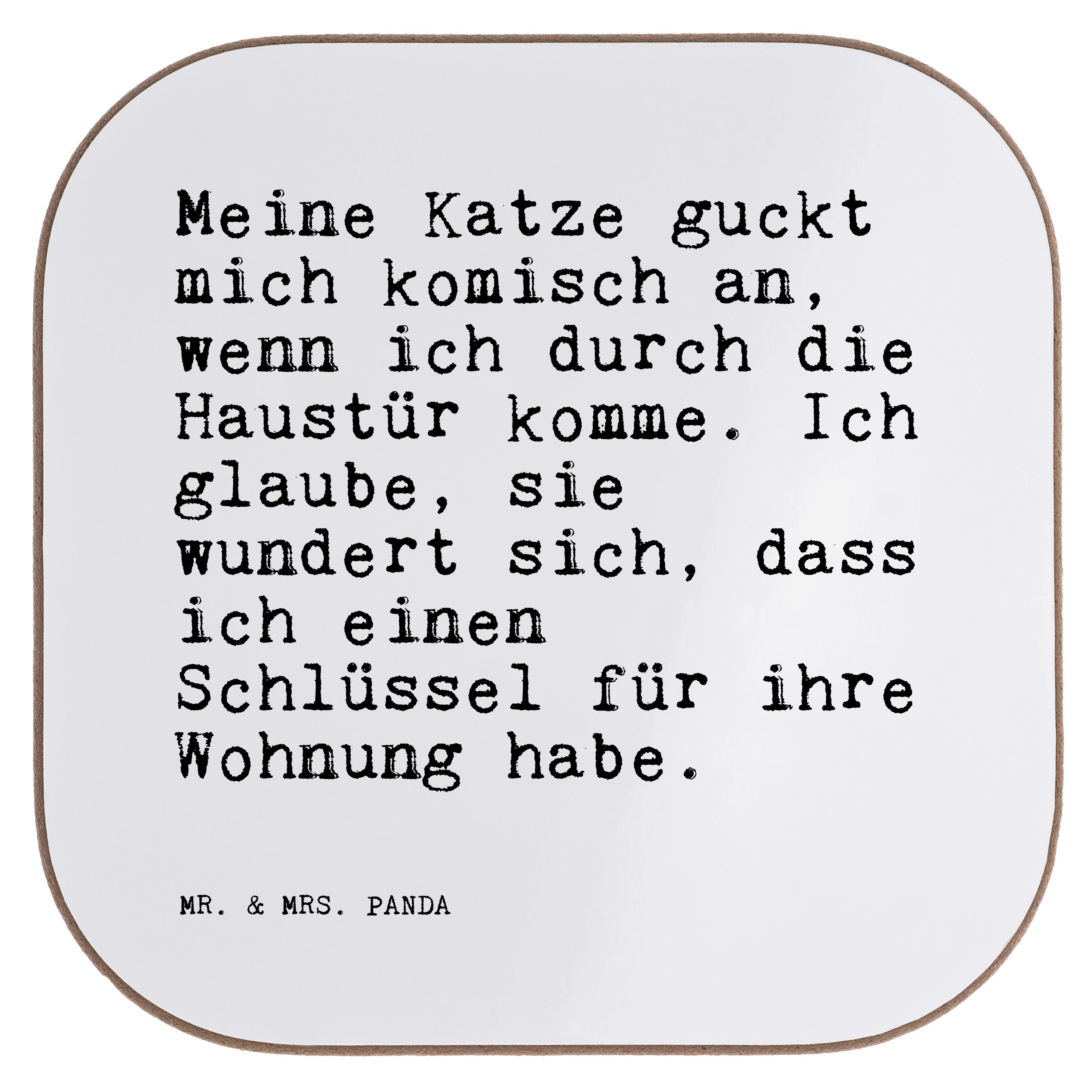 Mr. & Mrs. Panda Getränkeuntersetzer Meine Katze guckt mich... - Weiß - Geschenk, Freundin, Tiger, Weishei, 1-tlg.