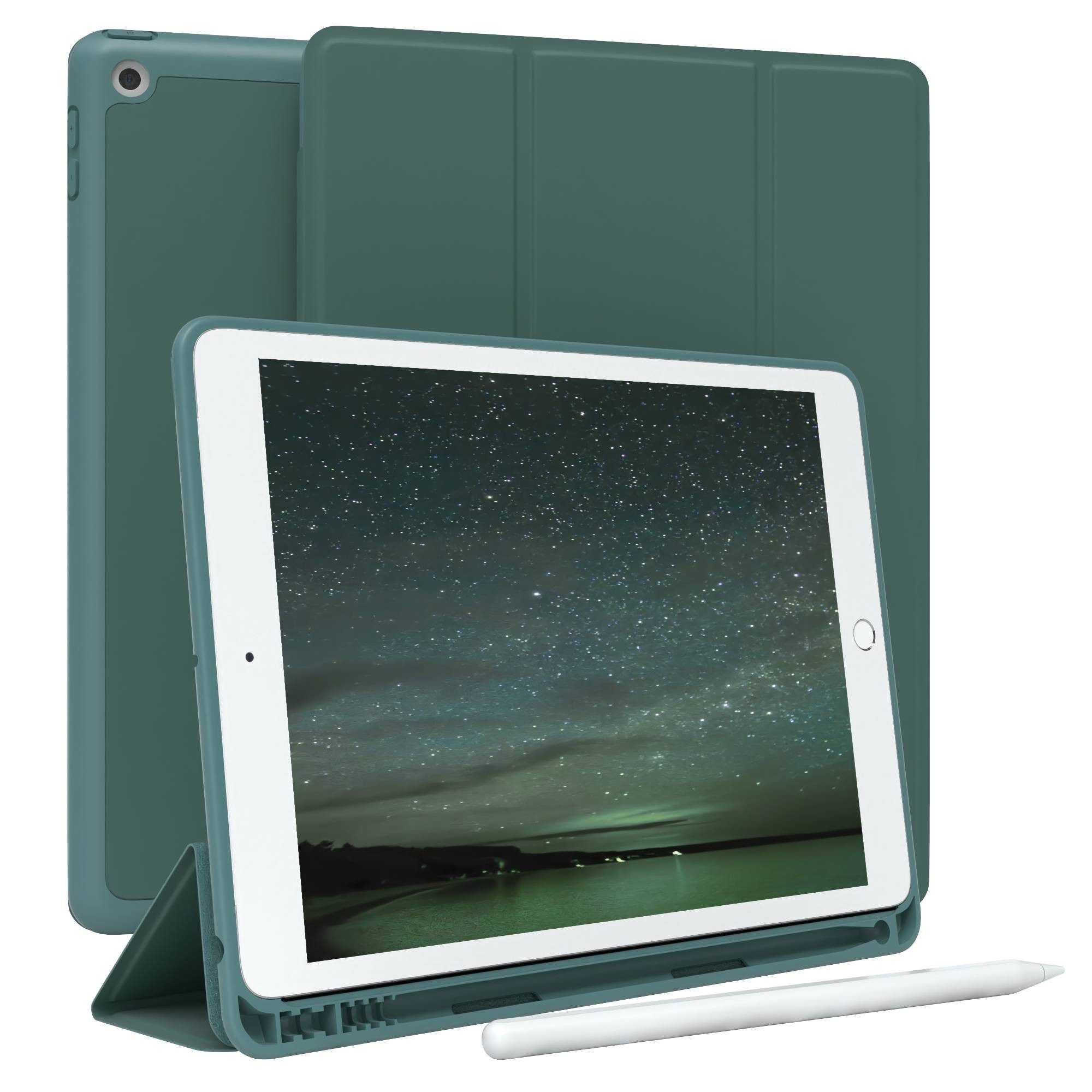 EAZY CASE Tablet-Hülle Penholder Smartcase für iPad 7. / 8. / 9. Gen. 10,2 Zoll, Etui Klapp Cover Schutzhülle Smart Case Sleep Modus Funktion Grün