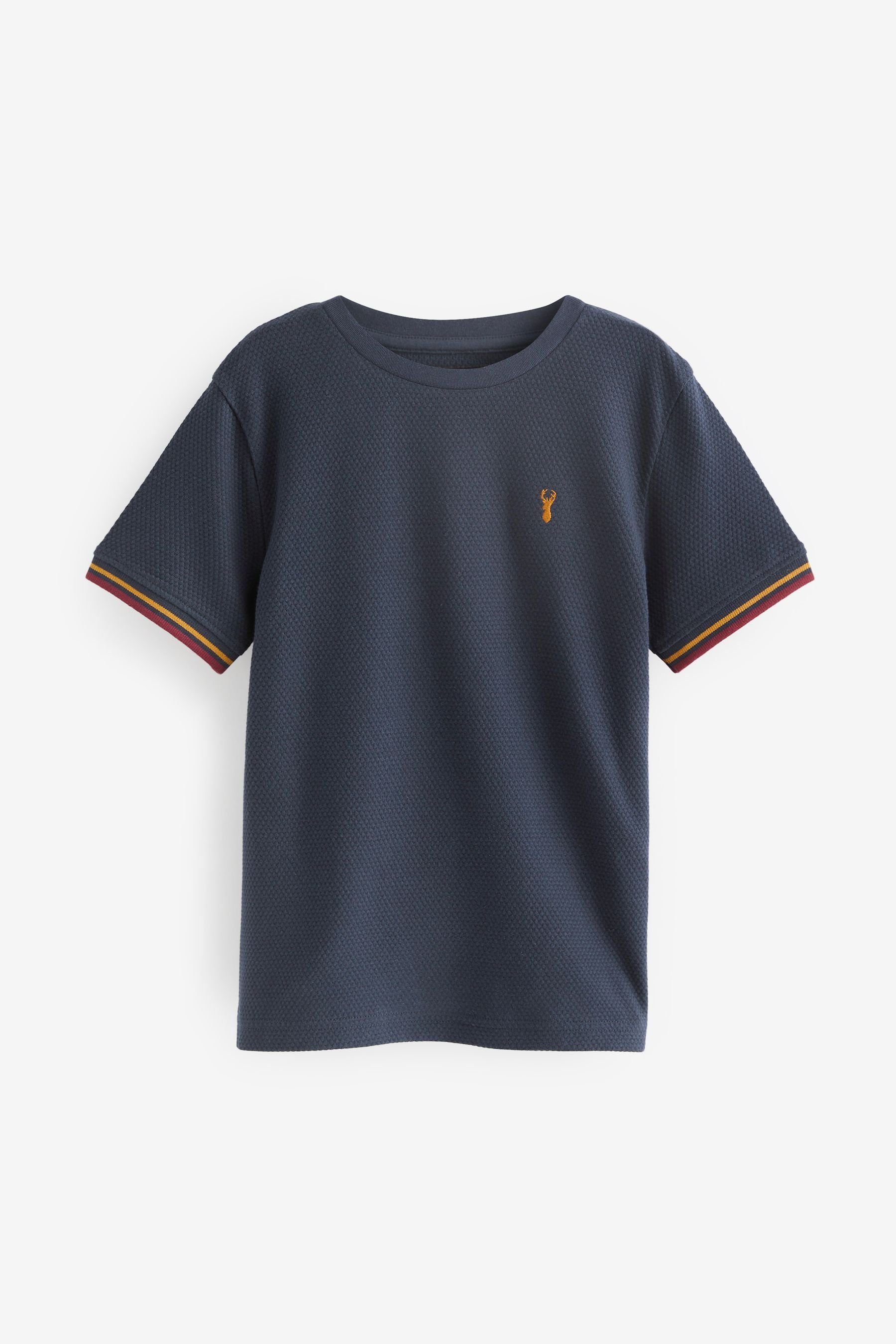 Next T-Shirt T-Shirt mit Struktur und Hirsch-Stickerei (1-tlg) Navy Blue
