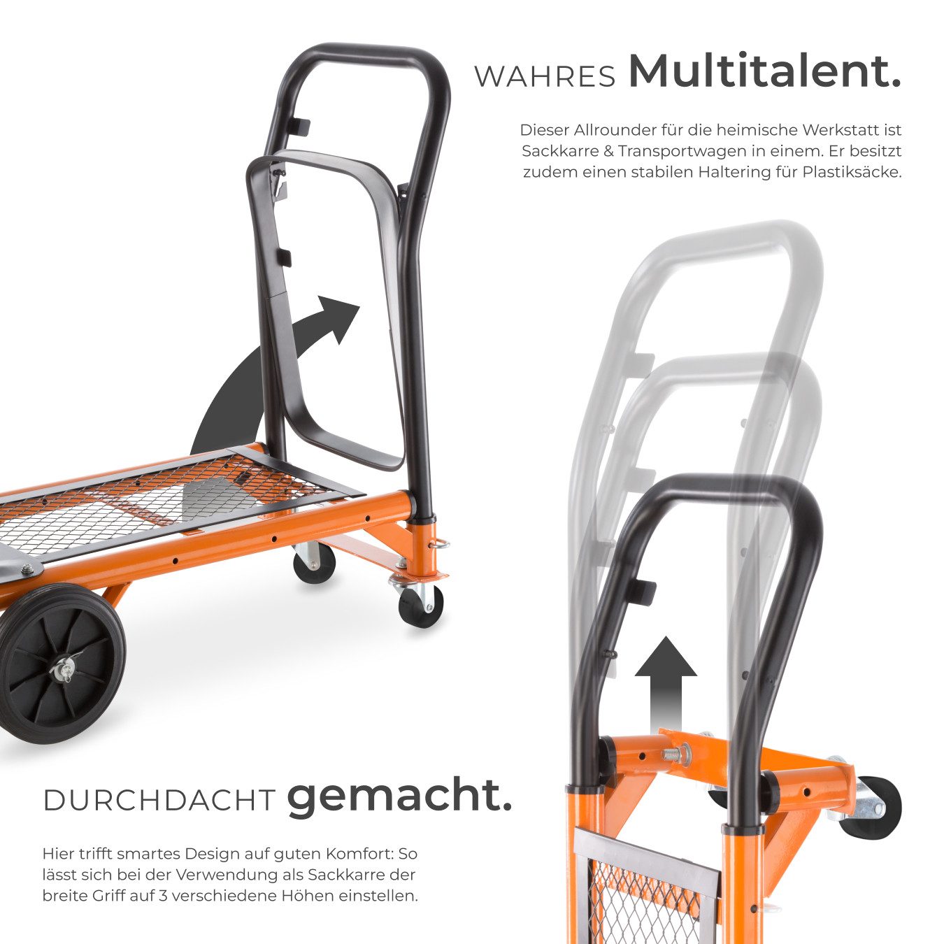 tectake Universal Sack Truck, load capacity up to 80 kg, handle height adjustable in three stages (78.5 cm to 100 cm)