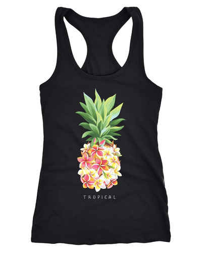 Neverless Tanktop Damen Tank-Top Ananas Blumen Pineapple Flowers Tropical Summer Paradise Racerback Neverless®