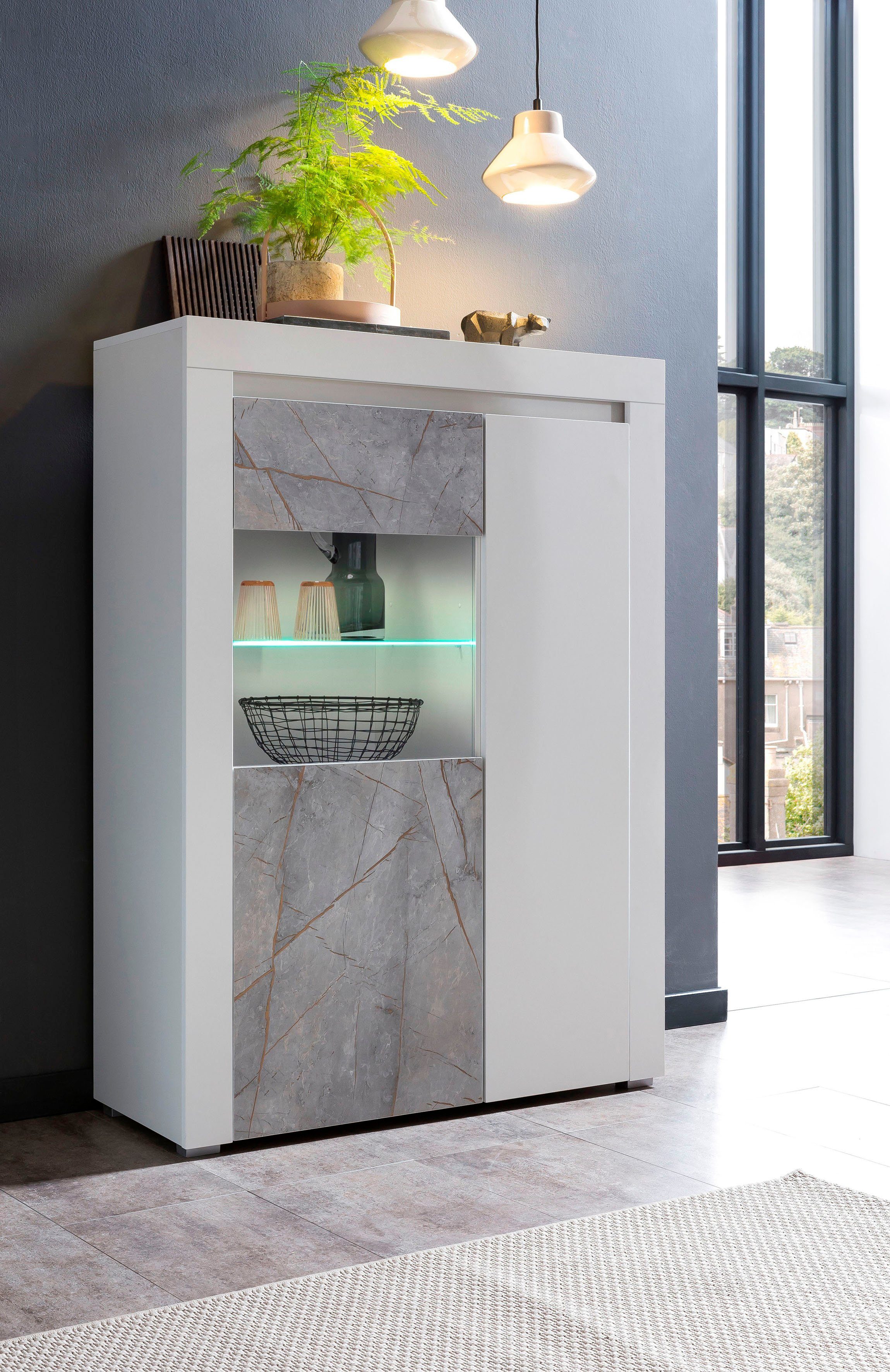 95 Home mit einem edlen Dekor, Breite Vitrine Marmor-Optik Stone cm Marble affaire