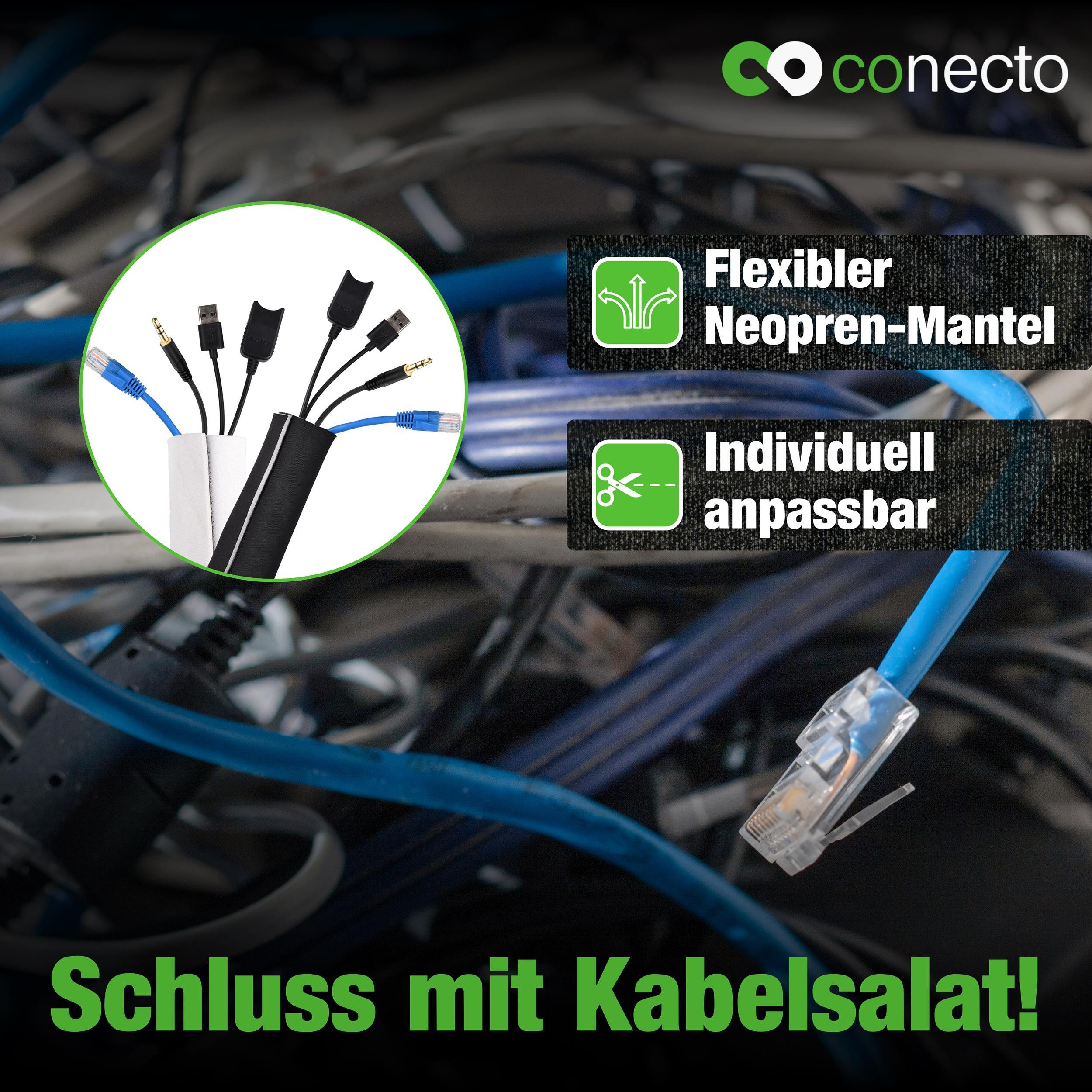 conecto Geflechtschlauch conecto Neopren Kabelschlauch mit Klettverschluss universell Kabelkana