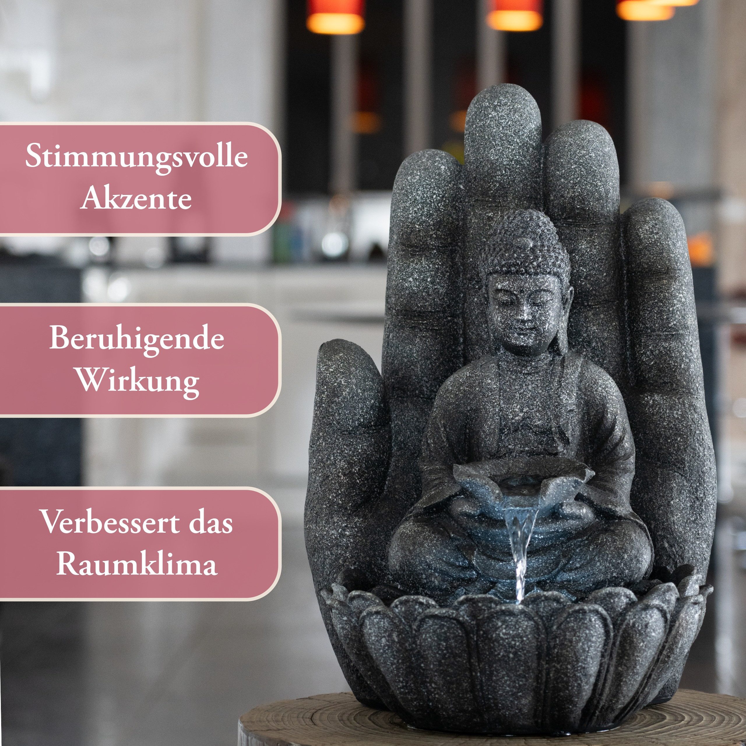 INTERGARDEN Water Feature Indoor Fountain Medium Size - Buddha 55cm with Lighting, 35.5cm Wide