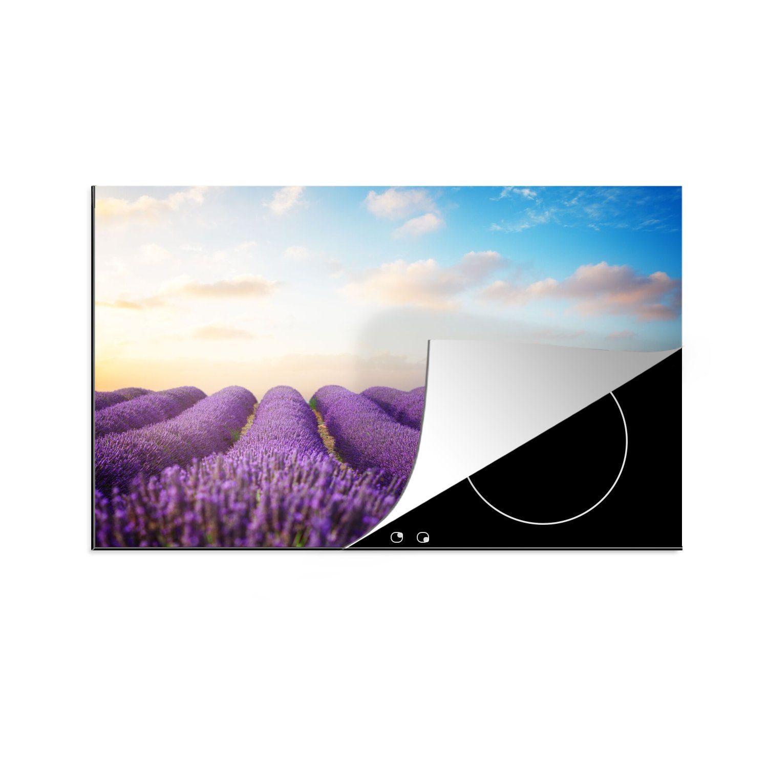 MuchoWow - tlg), für die (1 - Lavendel Himmel cm, 80x52 Schutz Herdblende-/Abdeckplatte Blumen, Vinyl, Wolken - Induktionskochfeld Ceranfeldabdeckung küche,