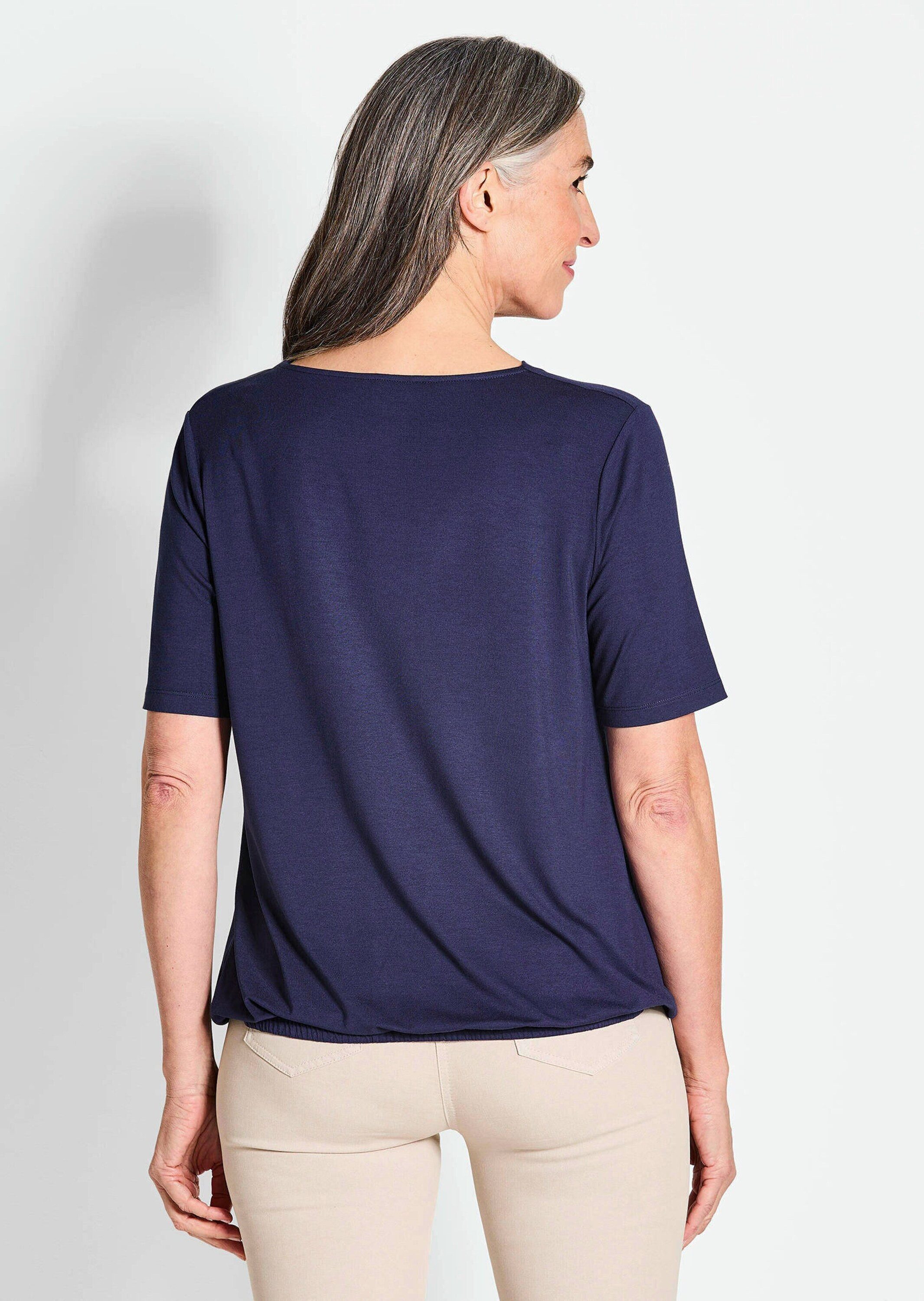 GOLDNER T-Shirt Kurzgröße: Blusenshirt mit Wasserfallausschnitt Elegantes Viskoseshirt mit Gummibund und Halbarm