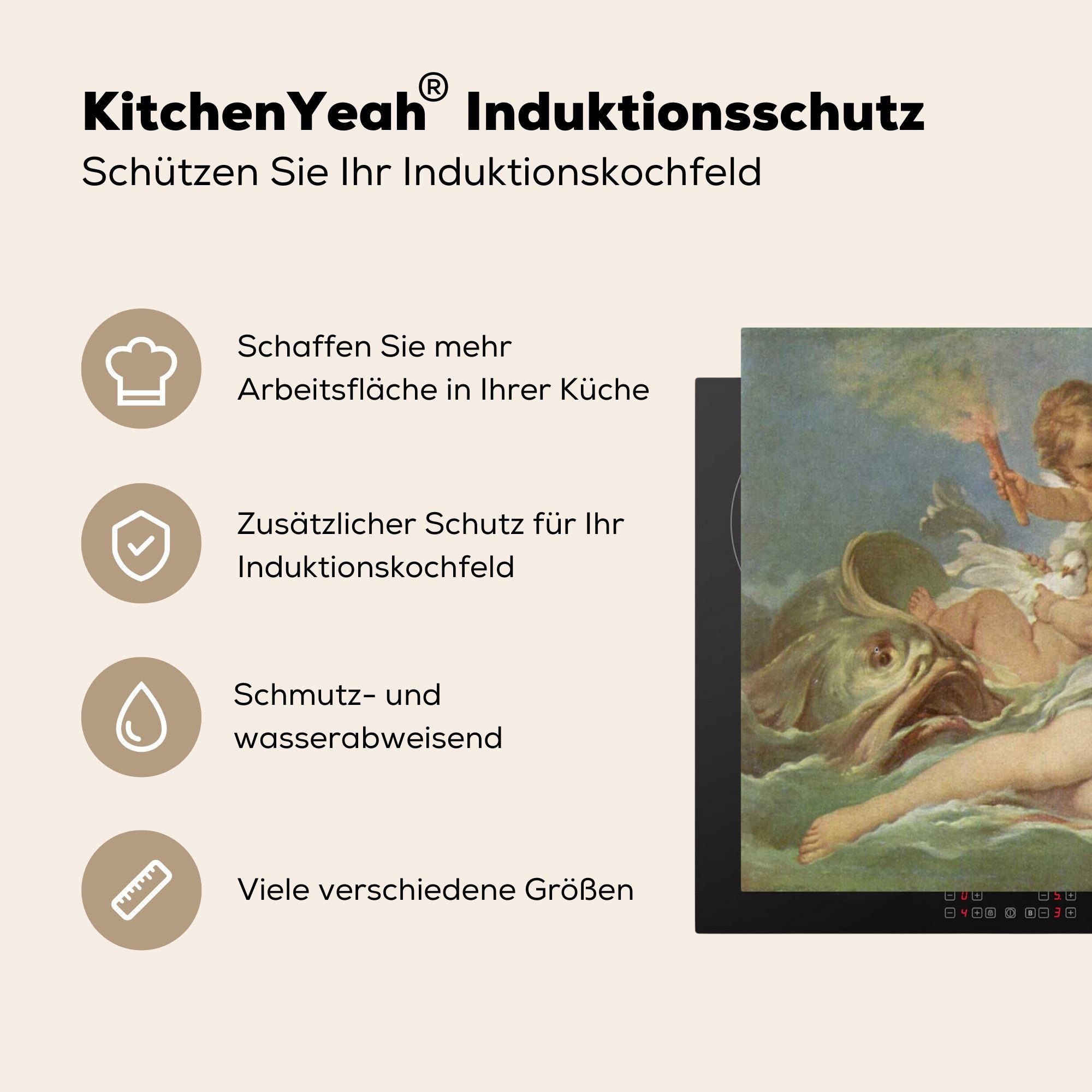 MuchoWow Herdblende-/Abdeckplatte Die Geburt Francois der Gemälde küche (1 von Boucher, Vinyl, 83x51 tlg), für Ceranfeldabdeckung, Venus - cm, Arbeitsplatte