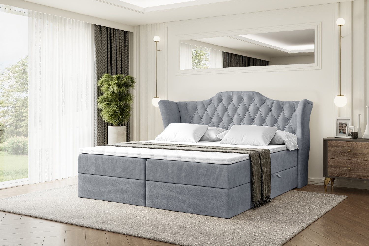 ALTDECOR Boxbett VILA (Multipocket-Matratze H4, H3 Matratze Bonellfederung, Topper, Kopfteil)
