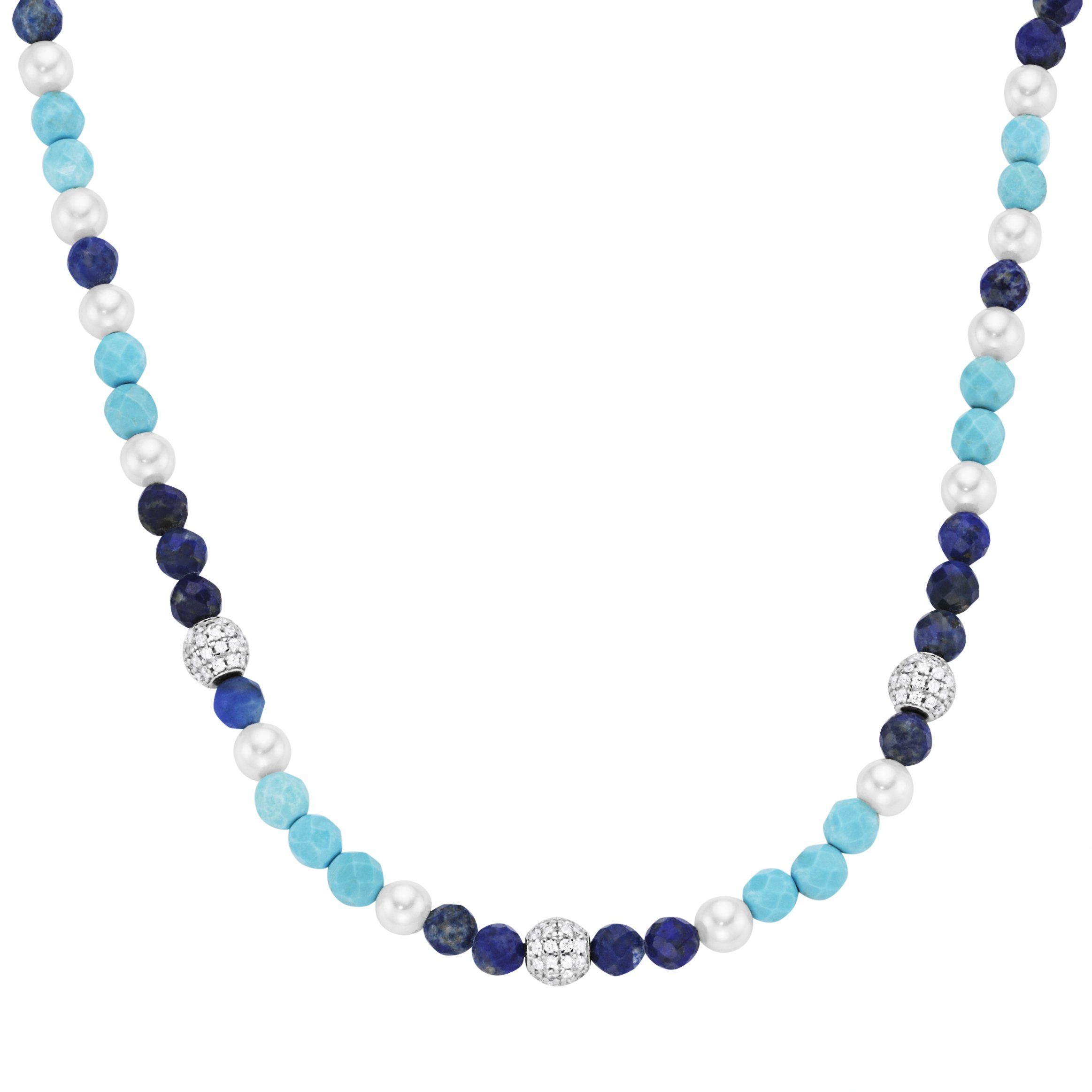 GIORGIO MARTELLO MILANO Collier mit Zirkonia, Steinkugeln und Muschelkern-Perlen, Silber 925