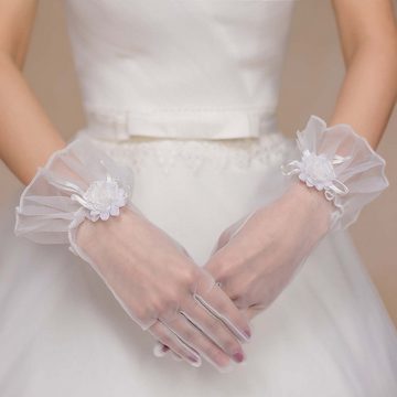 FIDDY Abendhandschuhe Abendhandschuhe Fingerlose Damenhandschuhe (Anzug, Handschuhe Braut Brautkleid Show) Kurzer, fingerloser Spitzenhaken und Ausschnitt